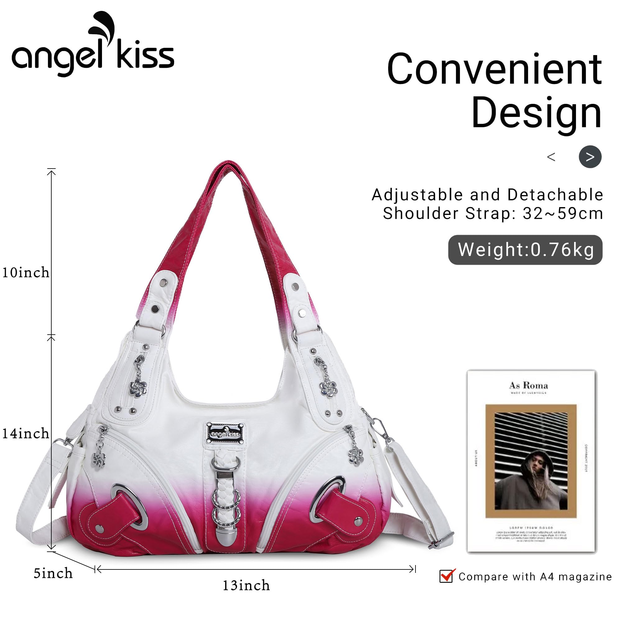 Angelkiss Women's Hobo Shoulder Bag - Large Satchel Purse for Daily Use, Fashionable Handbag for Work, Travel & Shopping (Black)
