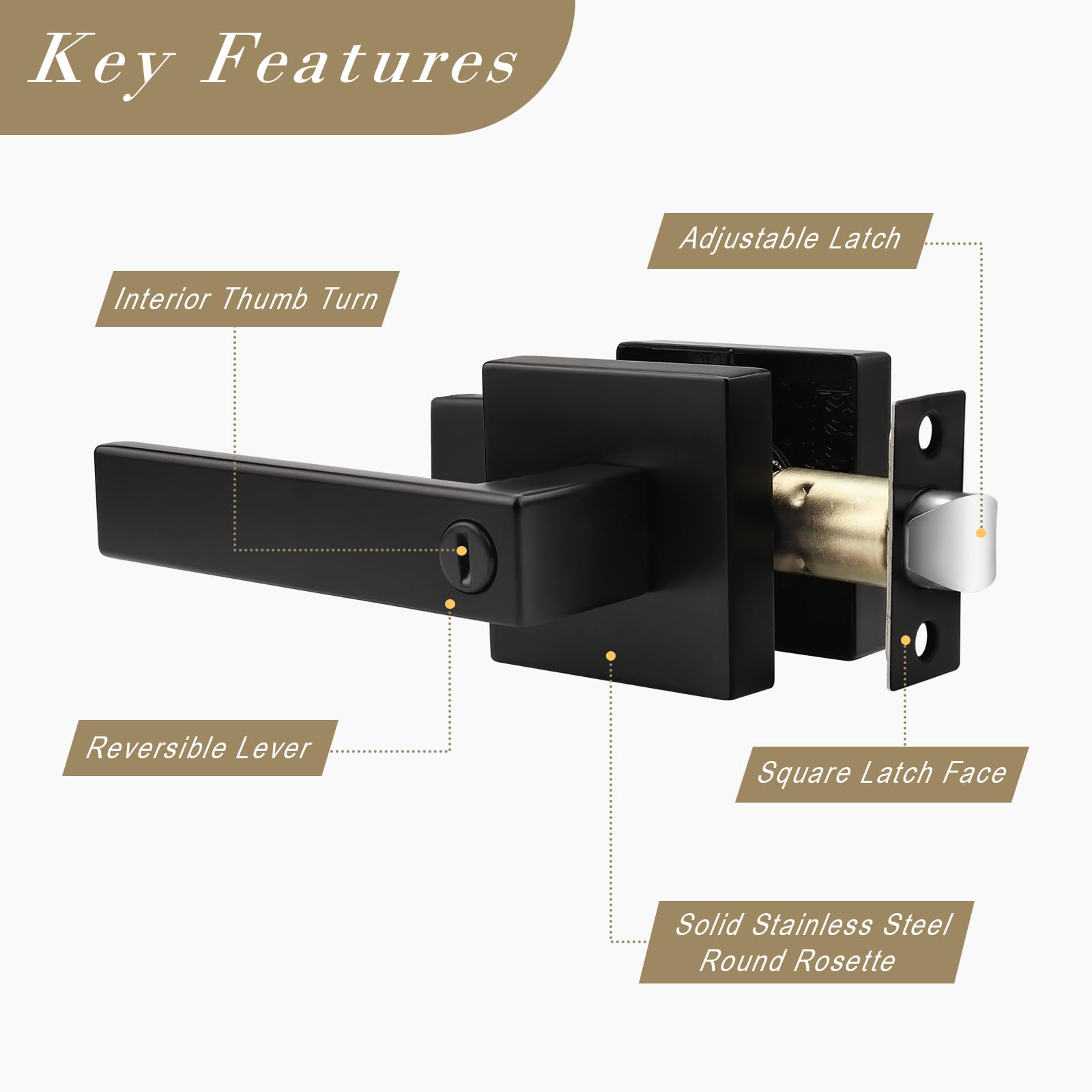 6 Pack Matte Black Door Handles - Privacy Door Lever with Keyless Lock, Heavy Duty Square Lock Set for Bedroom & Bathroom (Reversible for Left/Right Handed Doors) | Perfect for Home Improvement, Interior Doors & Privacy Security