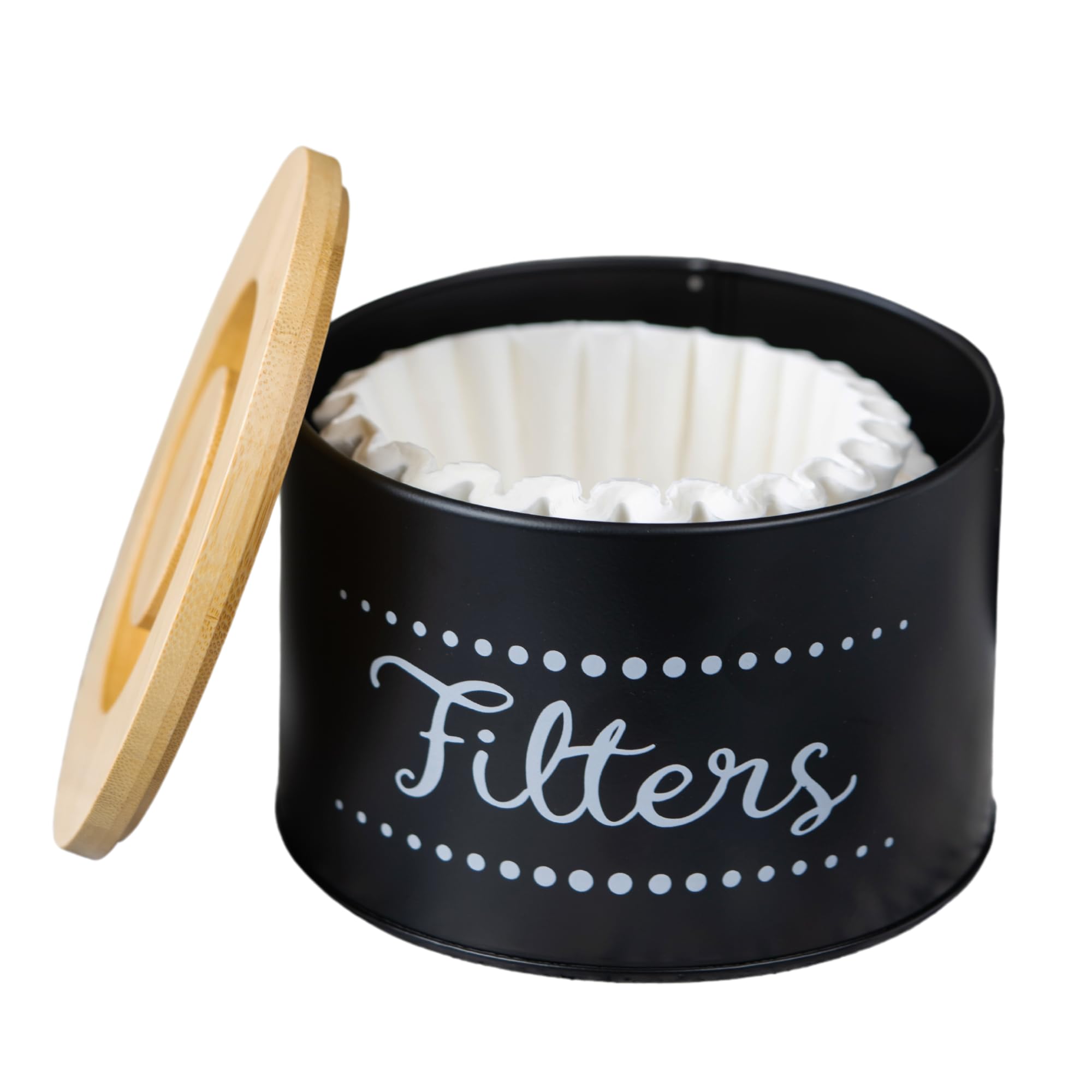 Premium Metal & Bamboo Coffee Filter Holder - Rustic Farmhouse Style Coffee Bar Organizer - Countertop Storage for Coffee Filters & Accessories - Perfect for Home Kitchens & Coffee Stations