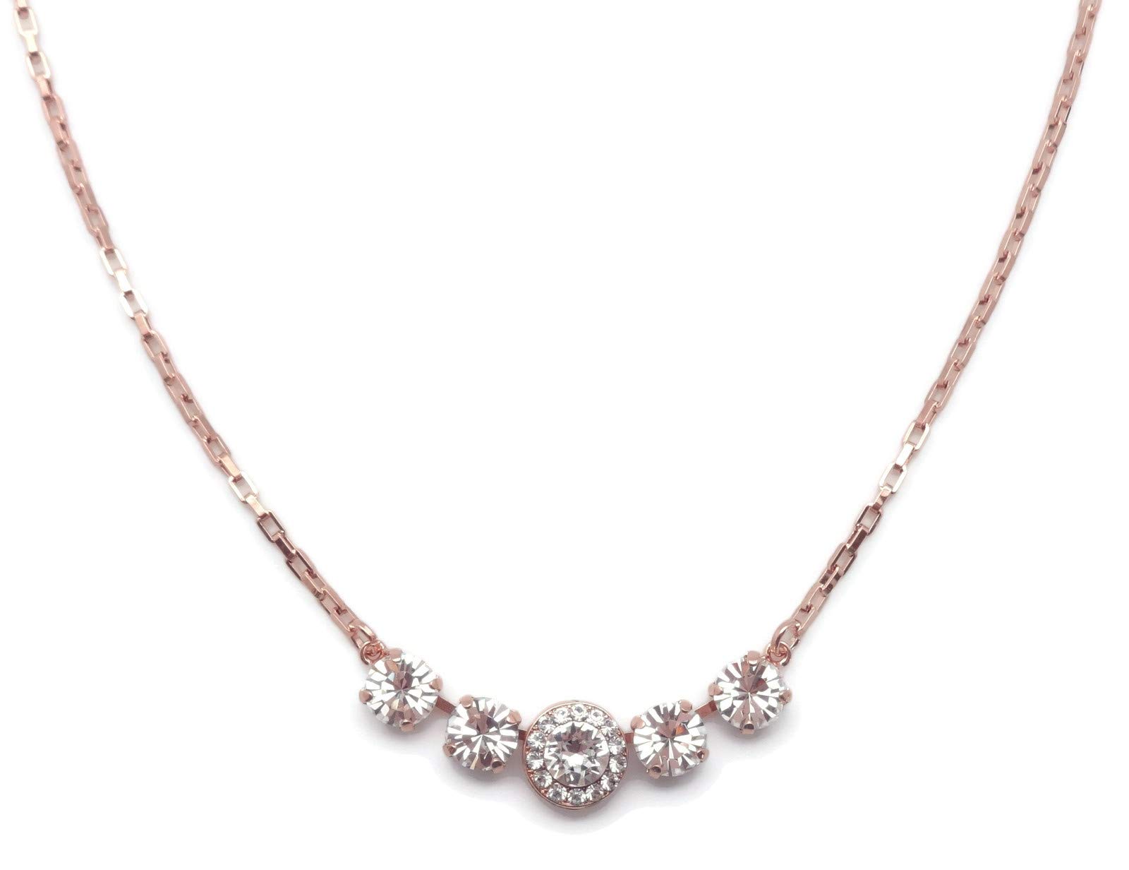 Mariana On A Clear Day Rose Gold-Tone Necklace with Clear Crystal Circle Mosaic Pendant - Elegant Jewelry for Women, Perfect for Weddings, Parties & Special Occasions
