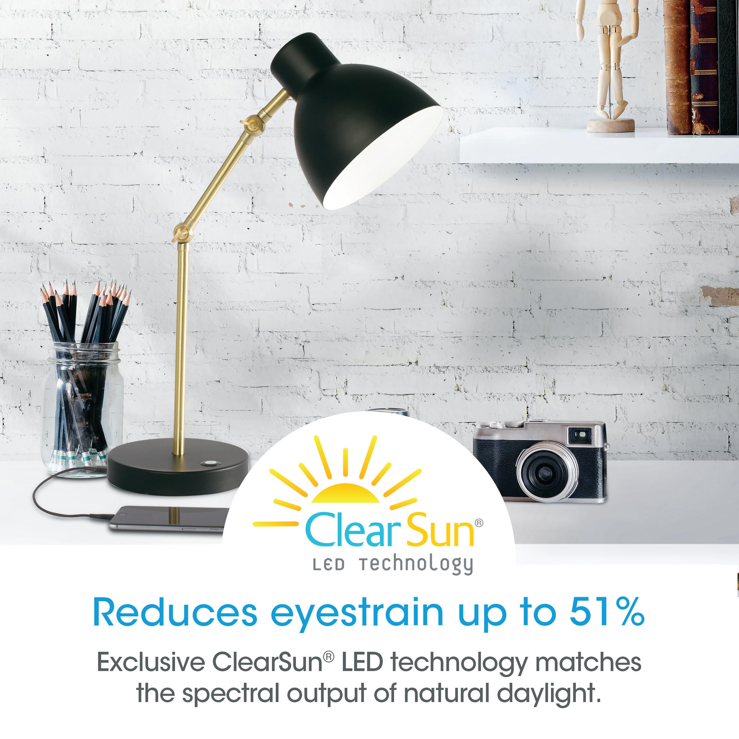 OttLite Adapt LED Desk Lamp with USB Port - Adjustable Brightness for Office, Bedroom, Crafts & Reading | Perfect for Home Office, Study & Nightstand Lighting