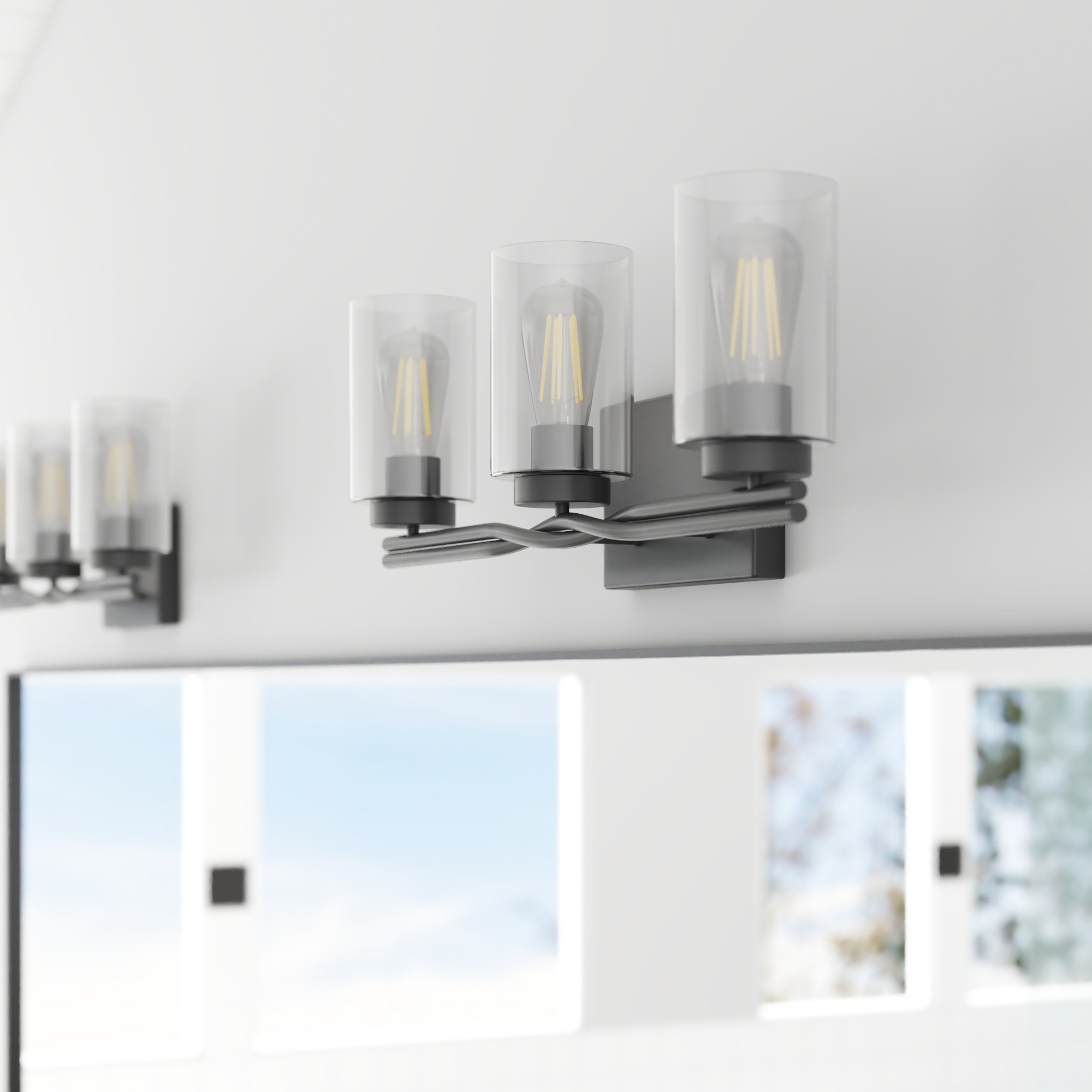 3-Light Matte Black Vanity Light Fixture with Clear Glass Shades - Perfect for Bathroom, Bedroom, or Dressing Room Makeup Mirror Lighting