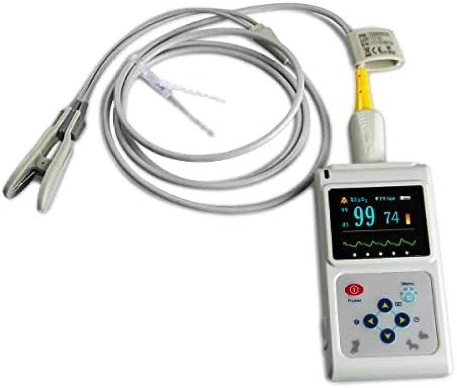 Rechargeable Veterinary Pulse Oximeter - Heart Rate & SPO2 Monitor with Ear/Tongue Sensor for Pets - Home & Hospital Use for Dogs, Cats, and Small Animals