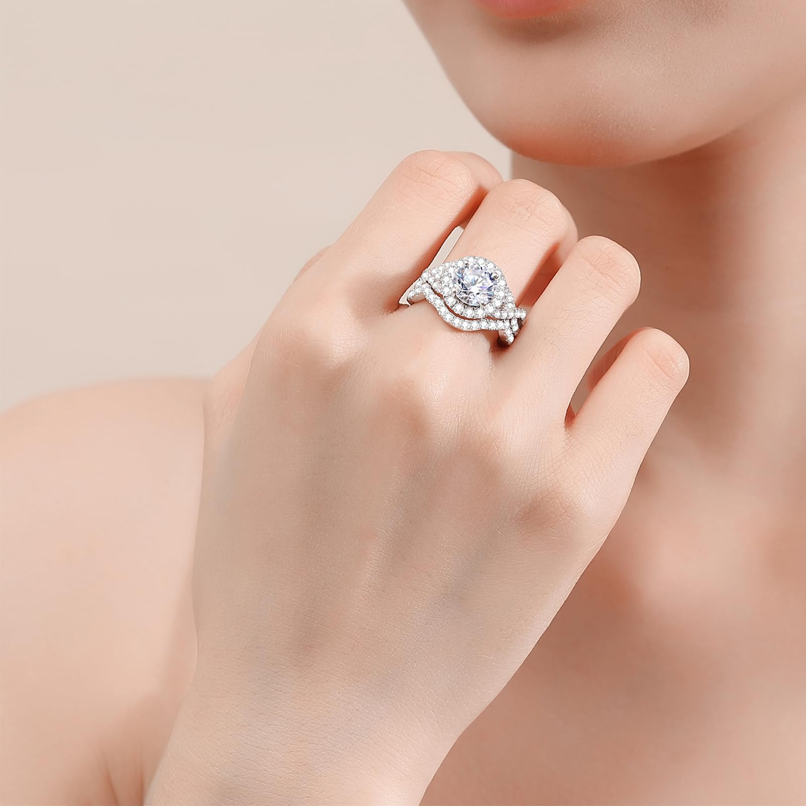 Moissanite Rings for Women - D Color VVS1 Round Cut S925 Sterling Silver Engagement Ring Set | Wedding, Anniversary, Valentine's Day Gift | Perfect for Bridal, Proposal & Special Occasions