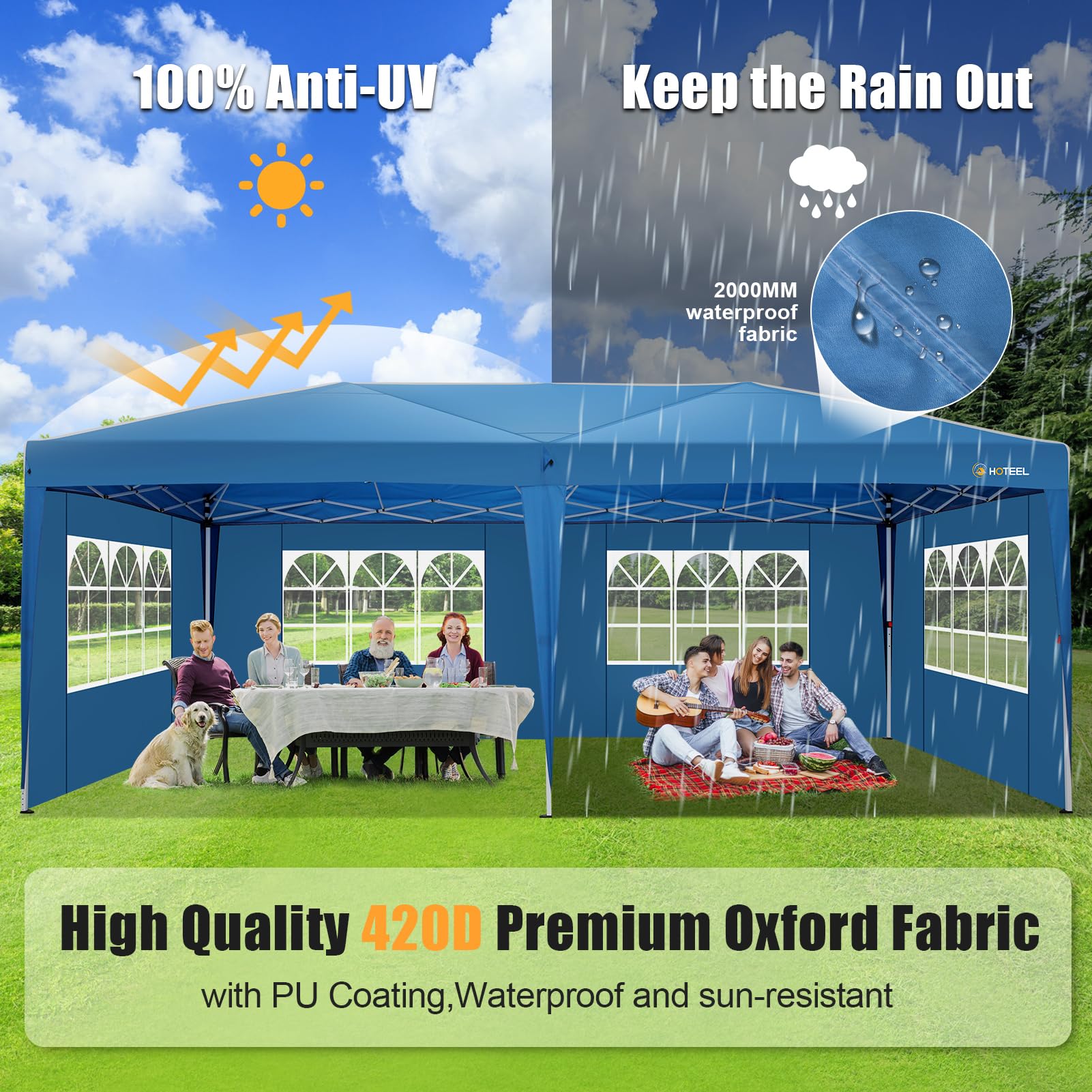 10x20 Pop Up Canopy Tent with 6 Sidewalls & Carry Bag - Waterproof UV50+ Shelter for Outdoor Weddings, Parties, Patio Events - Heavy Duty Commercial Canopy with 8 Wind-Resistant Rods for Backyard, Beach & Camping Use