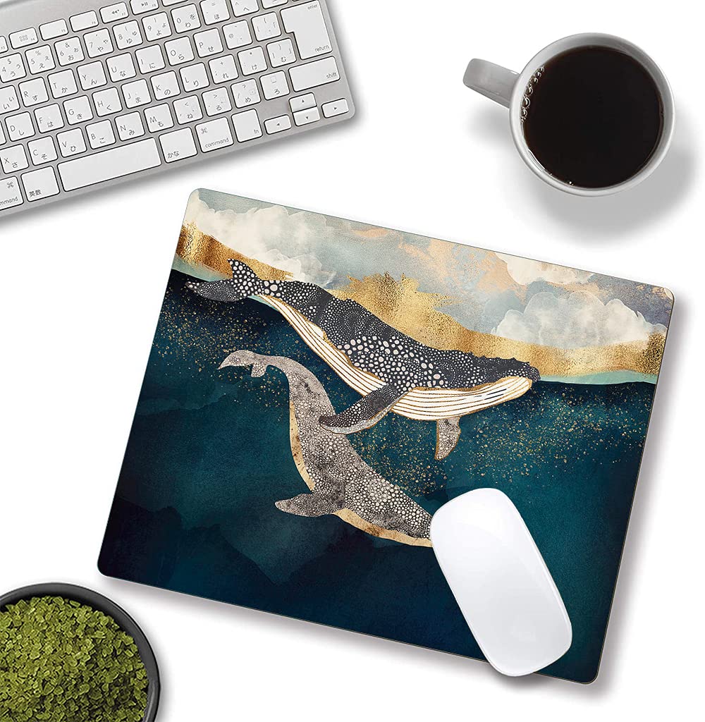 Premium Whale Design Mouse Pad - Non-Slip Rubber Base, Waterproof Square Mouse Mat for Office & Home (9.5