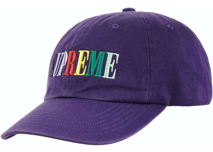 Supreme Multi-Color Logo 6-Panel Purple Snapback Hat - Stylish Streetwear Accessory for Urban Fashion & Hip Hop Enthusiasts