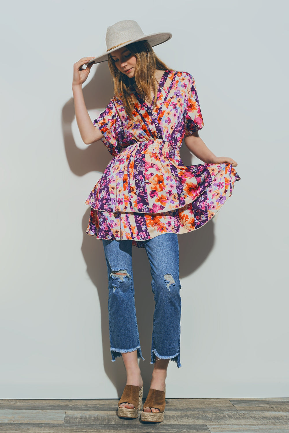 Floral Mini Robe in Multicolor - Lightweight Summer Dress for Beach, Vacation & Casual Wear