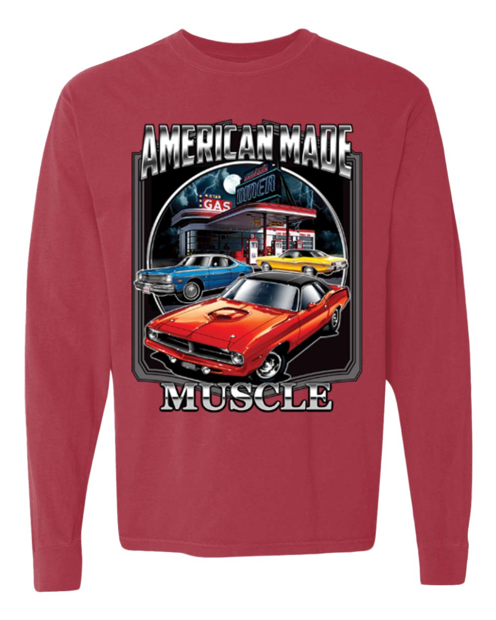 **Vintage Dodge Racing Muscle Cars & Trucks Graphic Long Sleeve T-Shirt – American Made, Garment-Dyed Washed Look – Perfect for Car Enthusiasts & Casual Wear**