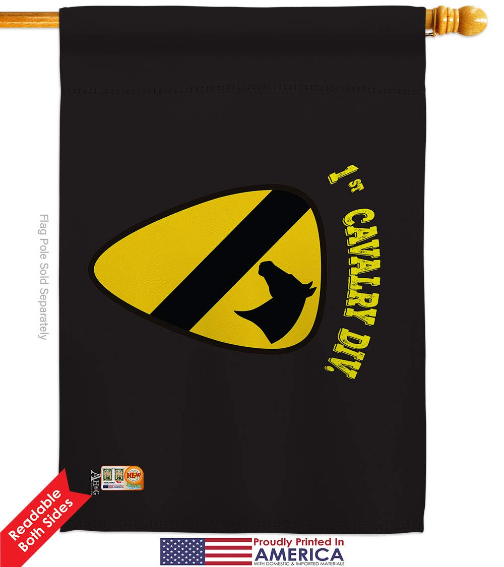 1st Cavalry Black Garden House Flags Kit - Double-Sided US Army Rangers Military Veteran Yard Banner (28x40 Inches) - Made in USA - Perfect for Patriotic Home Decor, Armed Forces Tribute & Outdoor Display
