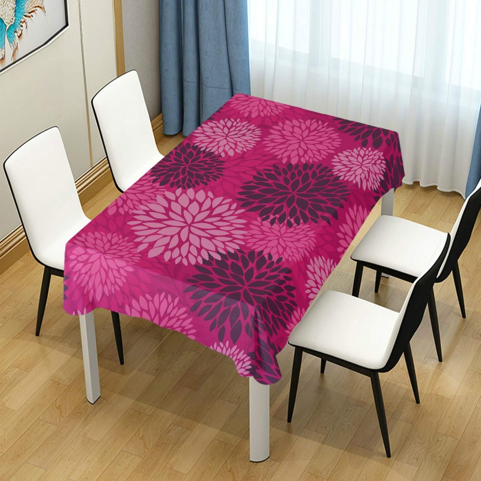 Abstract Dahlia Red Polyester Tablecloth 54 x 72 Inch - Rectangle Party Table Cover for Dinner Decorations, Holiday Celebrations & Wedding Reception Decor