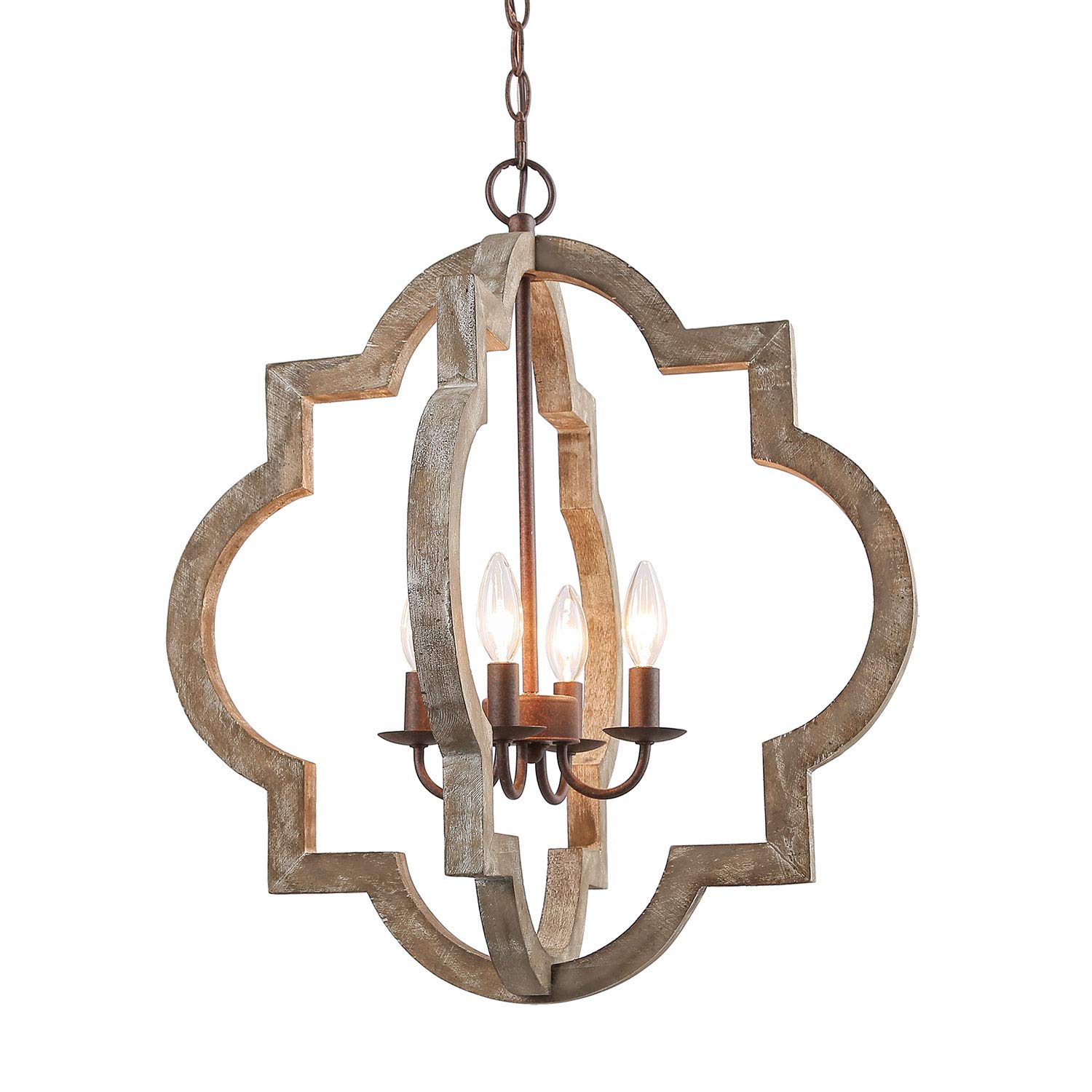Handmade Large Farmhouse Wood Chandelier - 4-Light Rustic Hanging Fixture for Dining Room, Bedroom, Living Room & Hallway | Perfect for Country Homes, Cabin Decor & Wedding Venues