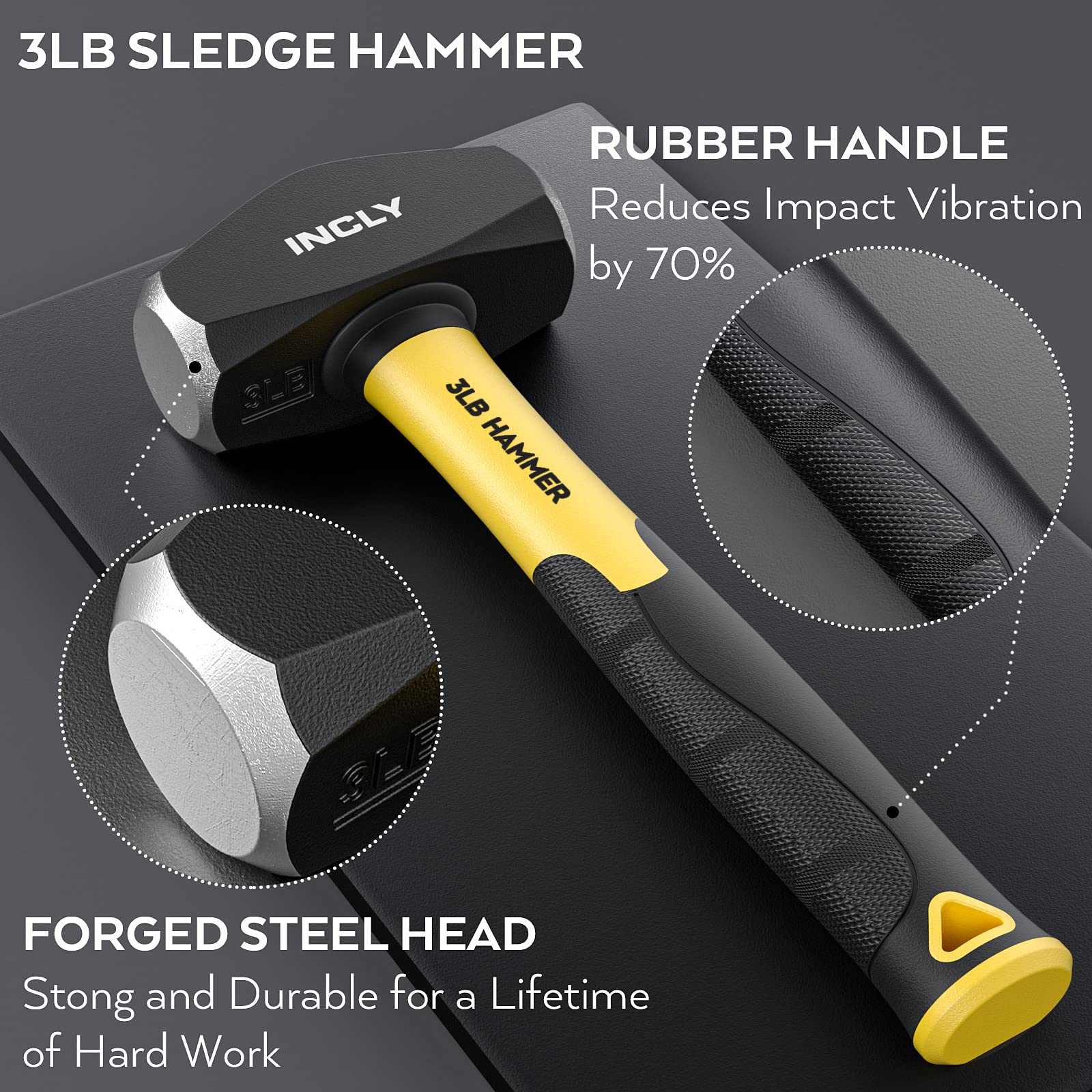 INCLY 4-Piece Geology Rock Pick Kit with 3lb Sledge Hammer, 12