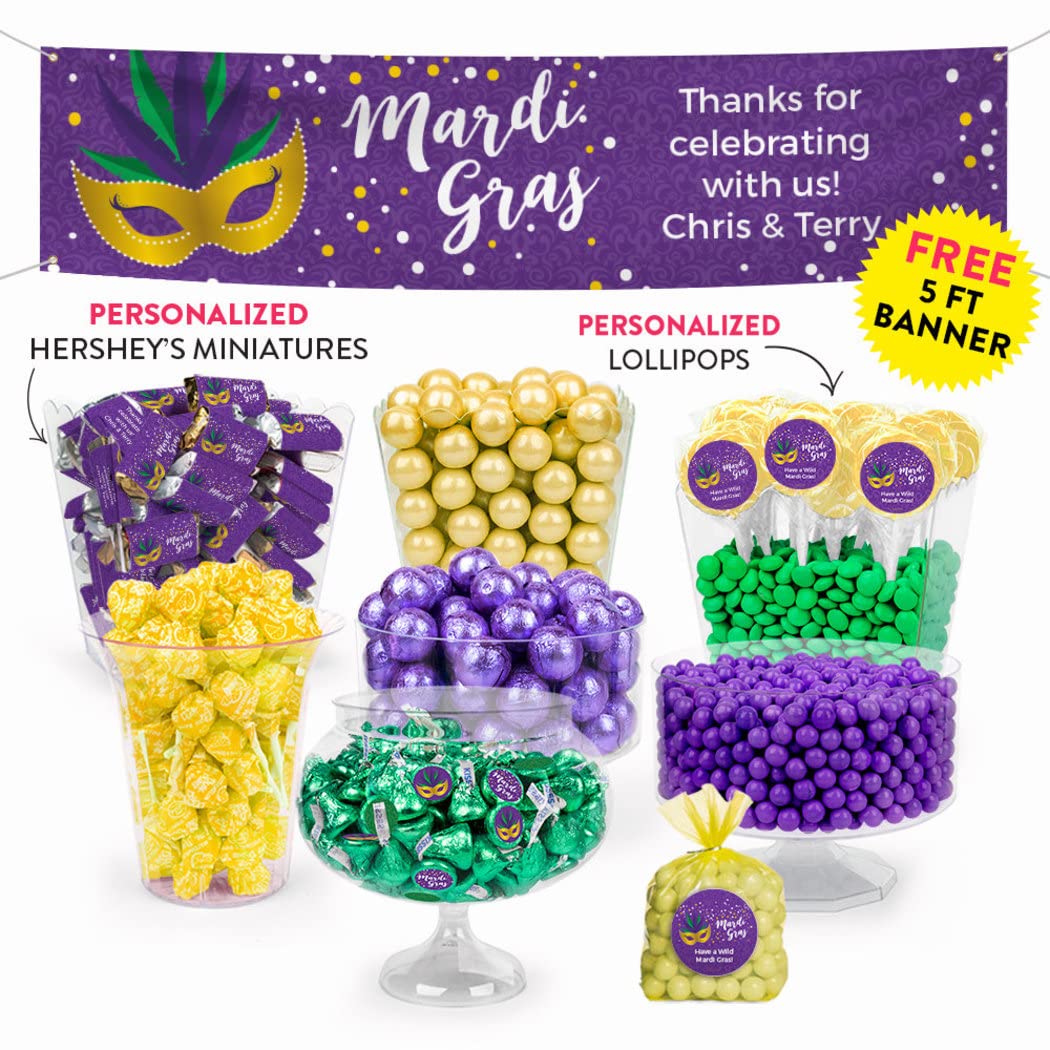 Personalized Mardi Gras Candy Buffet Kit - Premium Party Favors & Bulk Candy for Festive Celebrations, Weddings, and Carnival Events