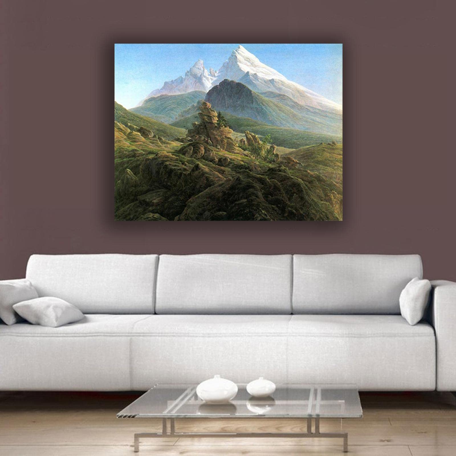 Framed Caspar David Friedrich 'The Watzmann' Canvas Print - Premium Wall Art Poster (60x78cm) - Home & Office Decor - Perfect for Living Room, Bedroom, or Gallery Display