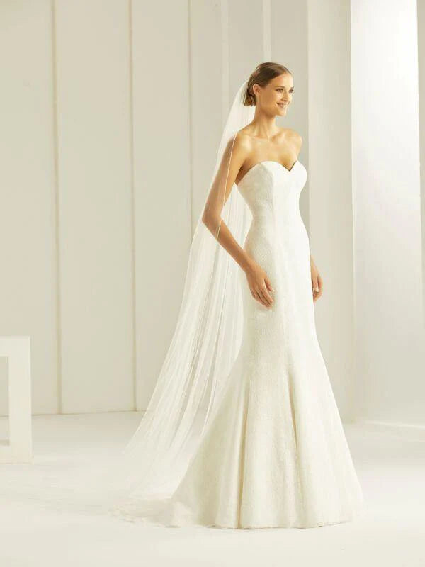 Bianco Evento Cathedral Length Single Tier Wedding Veil with Glass Bead Edge - Ivory Tulle Bridal Veil S305 | Perfect for Classic Weddings, Bridal Portraits & Formal Ceremonies