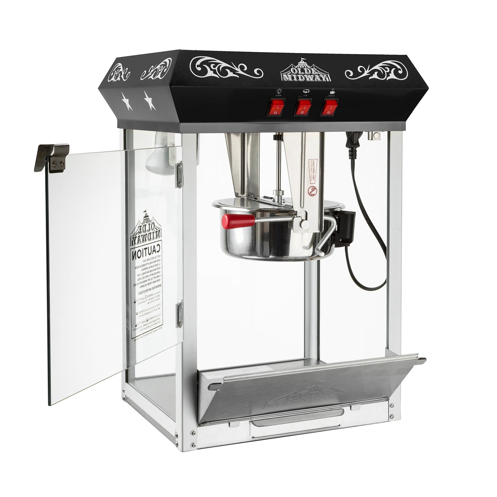 Olde Midway Commercial Popcorn Machine - 8-Ounce Kettle Popper for Movie Theater Style Popcorn at Home (Black) - Perfect for Parties, Carnivals & Home Theater Nights