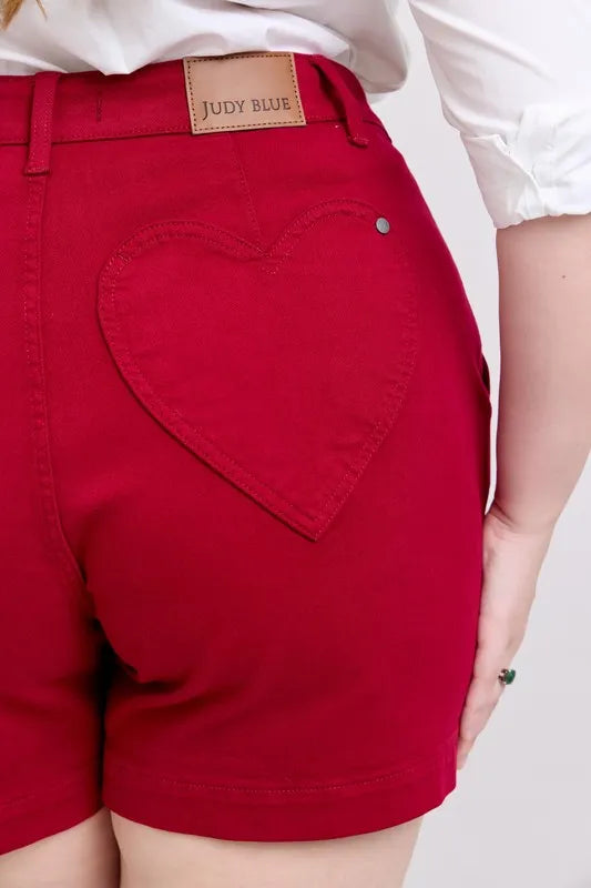 Judy Blue Plus Size High Waist Tummy Control Denim Shorts - Heart Shaped Design | Comfortable & Flattering Women's Jeans for Casual Wear, Summer Outfits & Date Nights