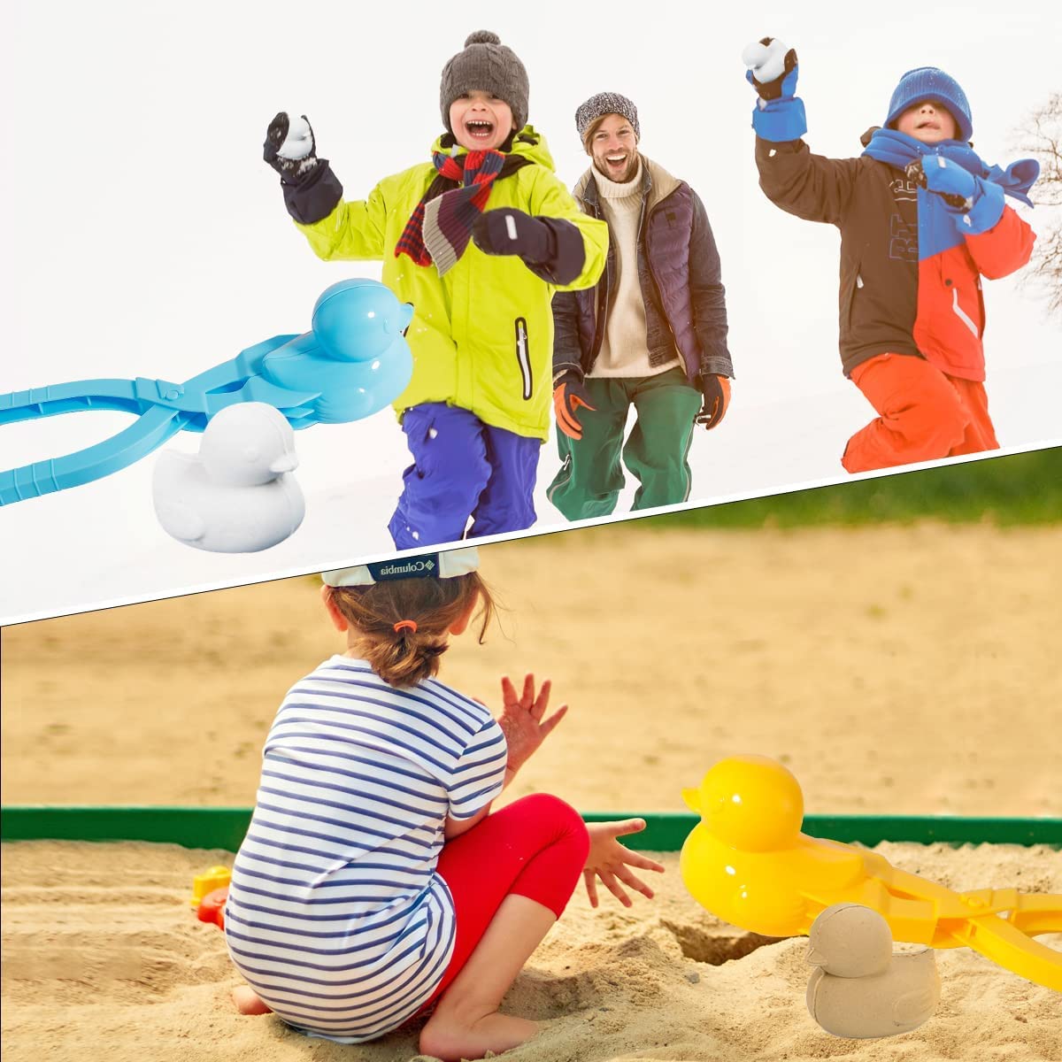 Duck Snowball Maker Toy - 4 Pack Cartoon Duck Snowball Clips for Kids Outdoor Winter Play, Snowball Fights & Snow Sand Molds - Fun Snow Day Activities & Winter Sports Games