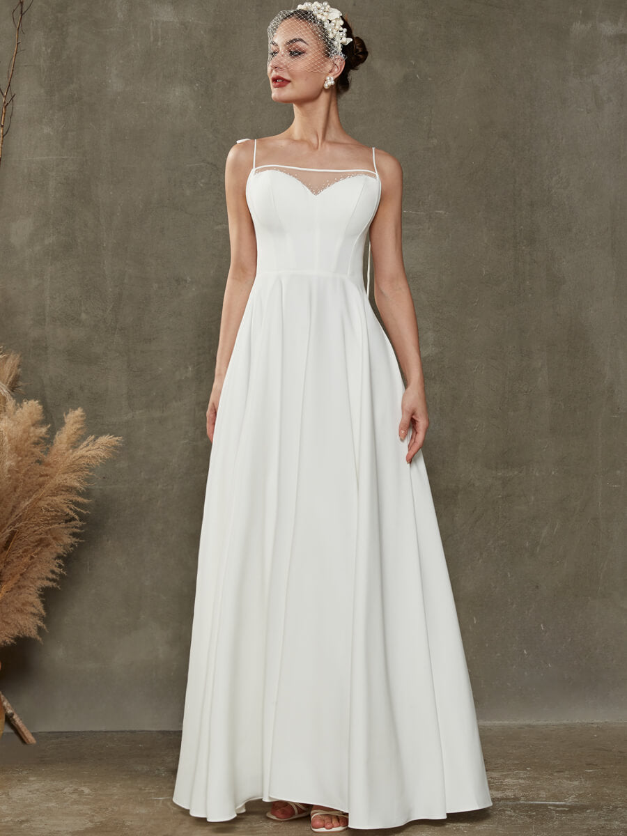 Elegant Diamond White Sheer Sweetheart Neckline Floor Length Wedding Gown for Brides - Perfect for Church Ceremonies, Beach Weddings & Formal Receptions