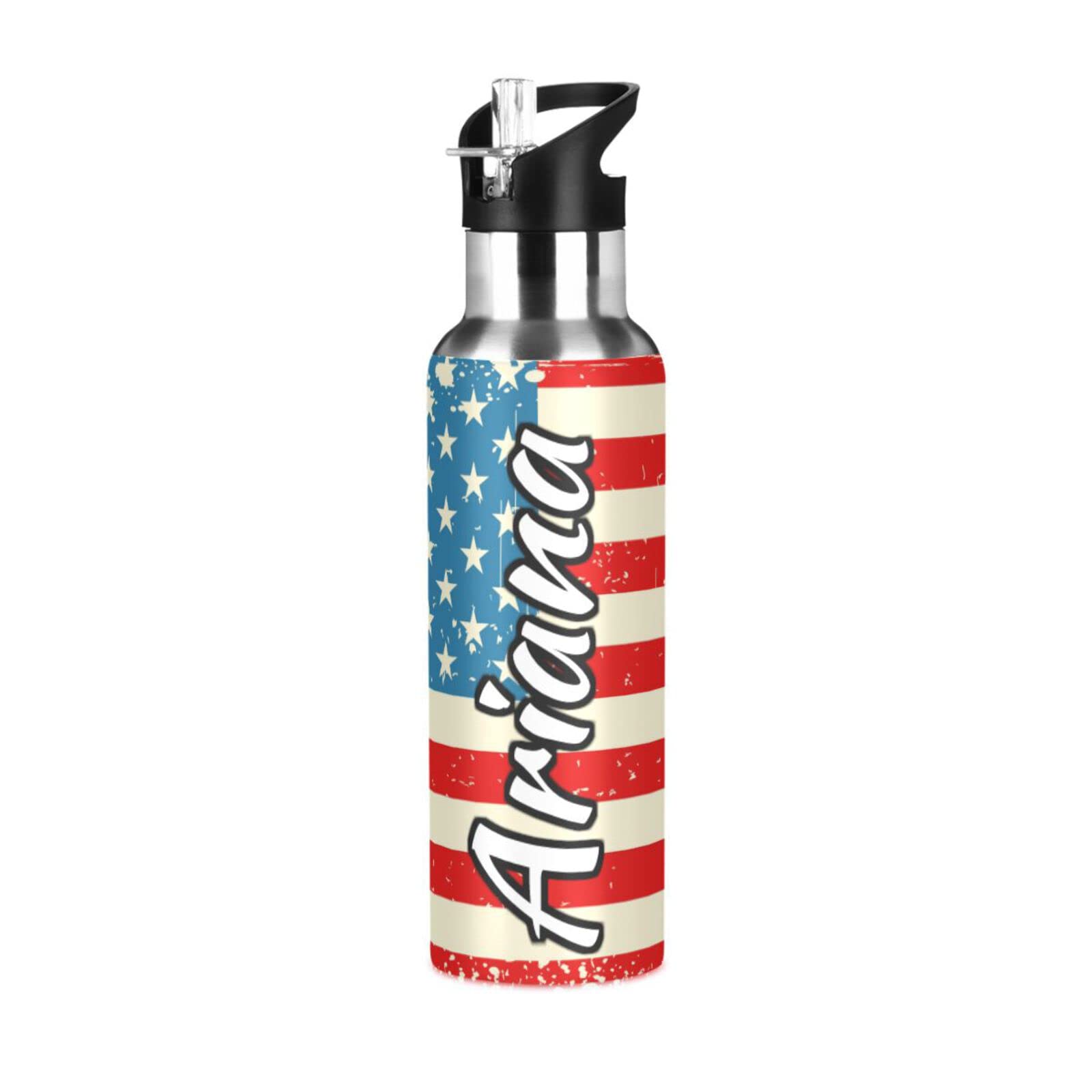 Custom Liberty Flag Water Bottle - 33oz Insulated Sports Flask with Straw Lid for Gym & Outdoor