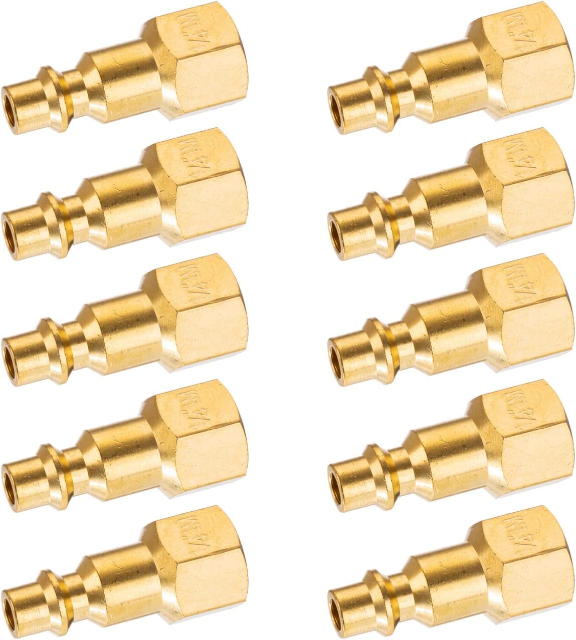 1/4-Inch NPT Female Brass Industrial Air Plug - 10-Pack | Durable Air Hose Fittings & Air Compressor Attachments for Inflatables, Tires, and Pneumatic Tools | High-Quality Brass Connectors for Home Garage and Workshop Use