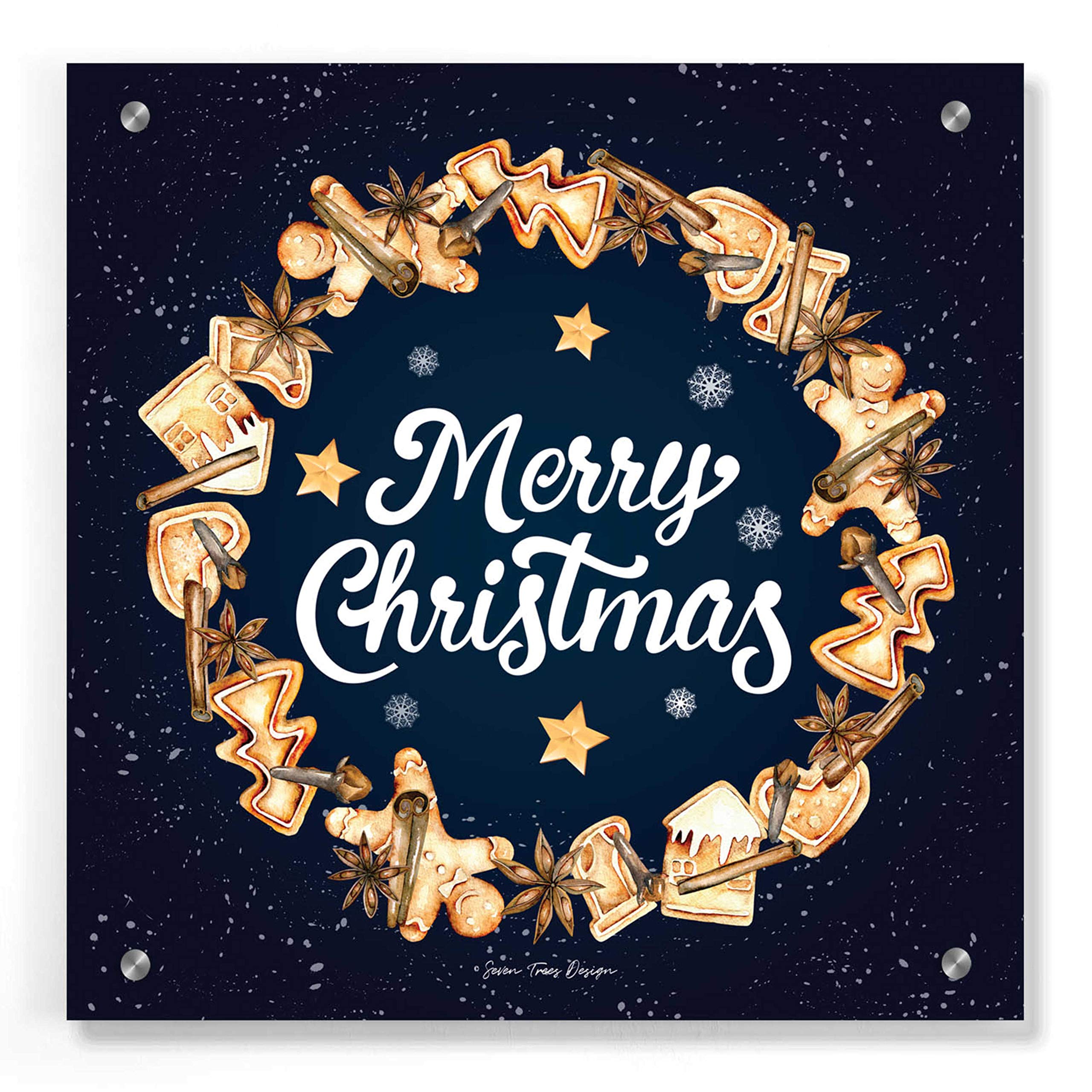 Seven Trees Design Gingerbread Merry Christmas Wreath - 36x36 Inch Acrylic Glass Wall Art Decor for Holiday Home, Office & Gift Giving | Festive Christmas Door Hanging & Seasonal Interior Decoration
