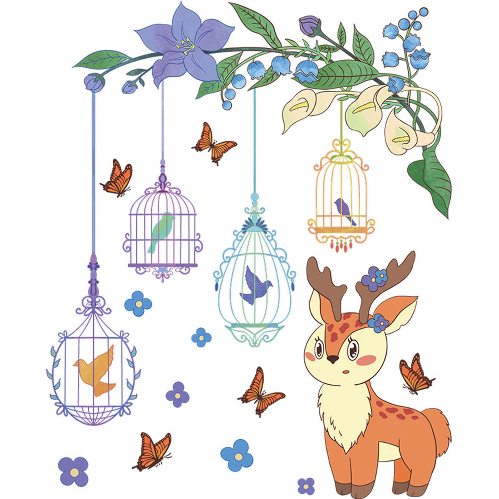Butterfly Deer Wall Stickers - Adhesive Home Decor for Bedroom, Living Room, Porch - Nature-Inspired Wall Decoration for Girls & Teens - Perfect for Nursery, Dorm Room & Kids' Play Area