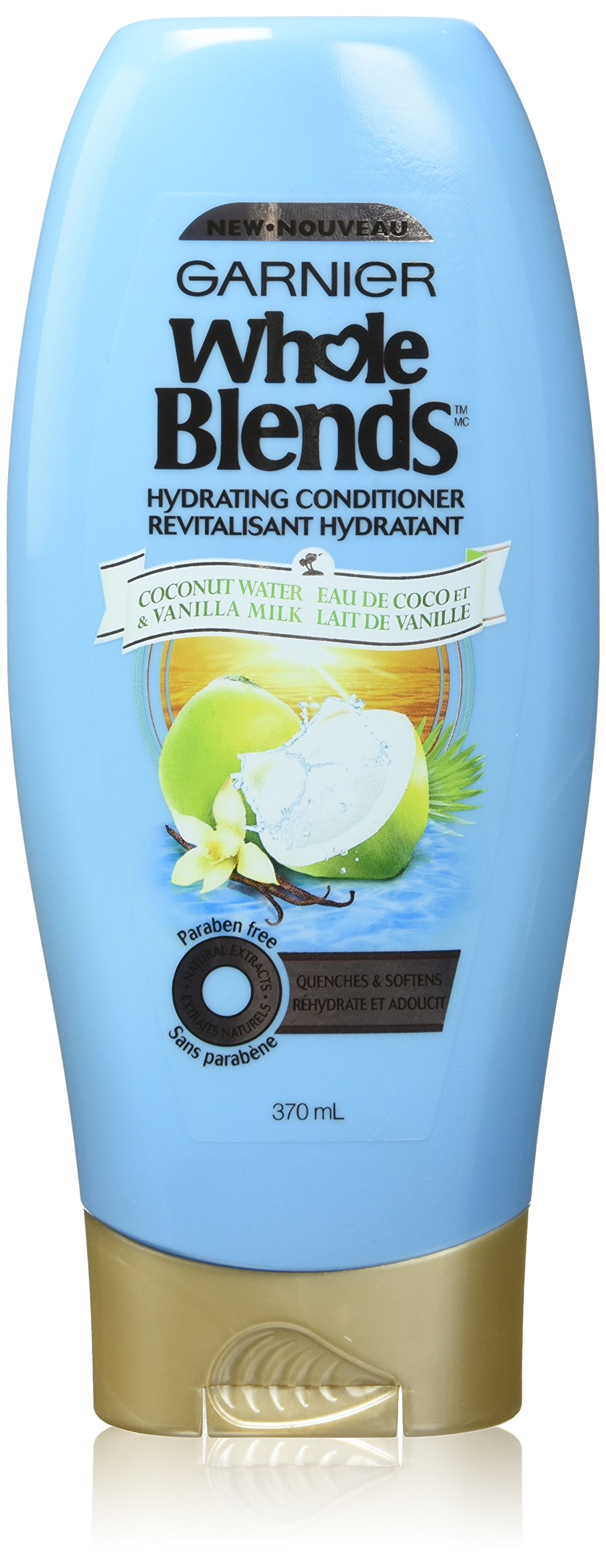 Garnier Whole Blends Hydrating Conditioner for Dry Hair - Coconut Water & Vanilla Milk Extracts - 12.5 fl oz - Deep Moisture & Repair - Perfect for Damaged, Frizzy Hair - Salon-Quality Hair Care at Home