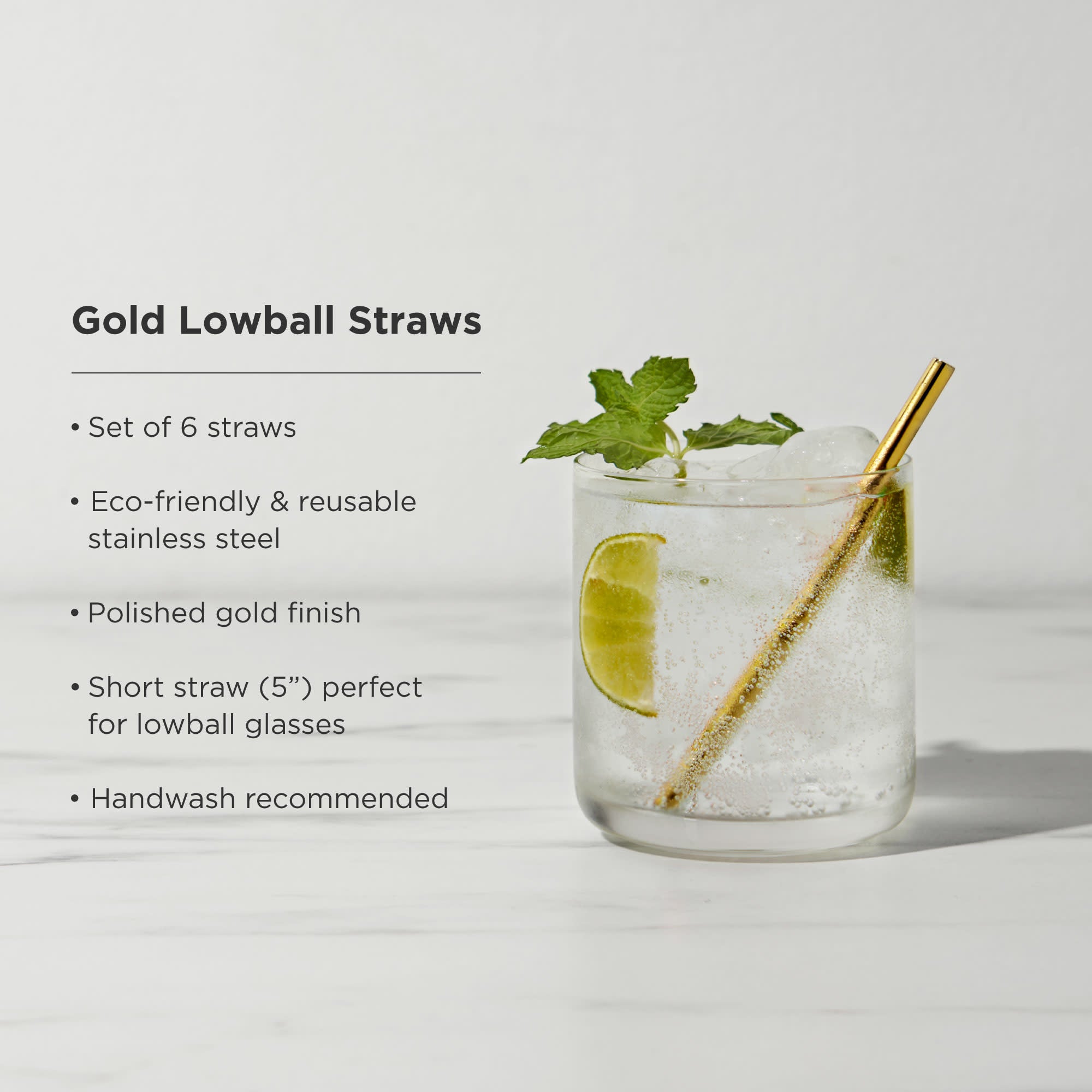 Belmont Lowball Drinking Straws - Set of 6 Reusable Glass Straws for Cocktails, Iced Coffee & Smoothies - Perfect for Home Bars, Parties & Eco-Friendly Living