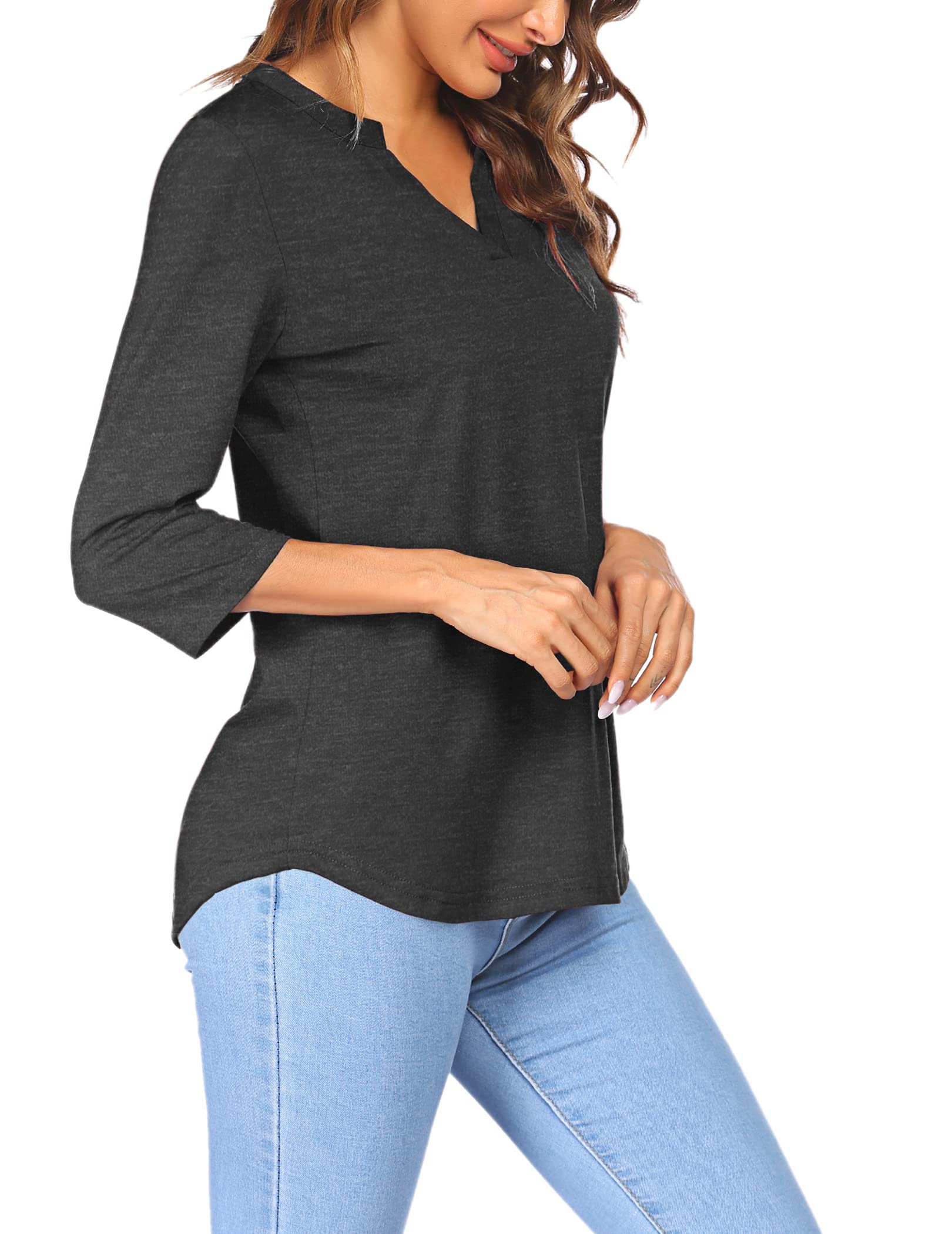Sherosa Women's 3/4 Sleeve V-Neck Casual Henley Blouse - Soft Work Tops for Office & Everyday Wear - Perfect for Business Casual, Date Night & Weekend Outings