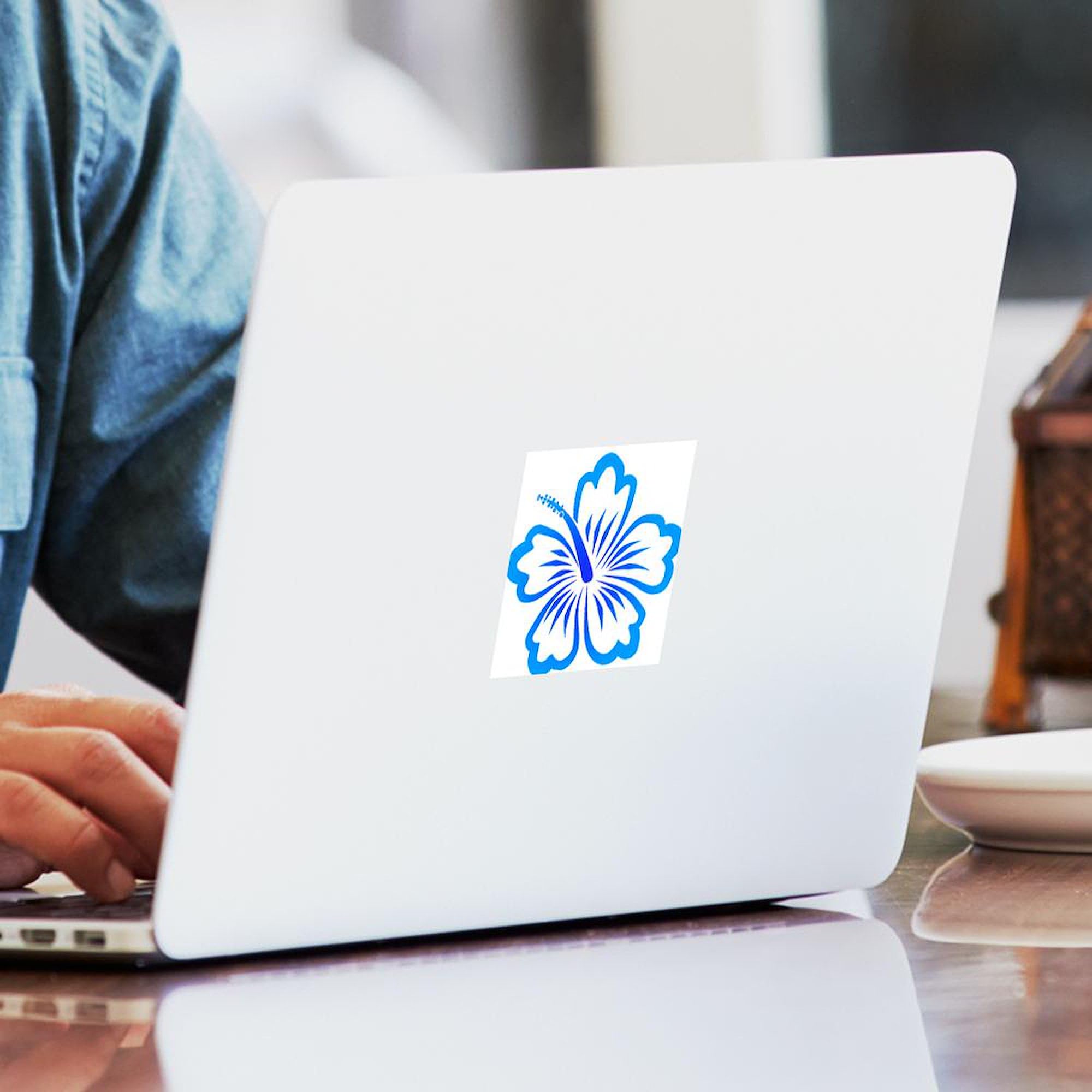 Blue Hibiscus Oval & Square Bumper Stickers - Waterproof Vinyl Car Decals for Windows, Laptops, Coolers | Perfect for Cars, Trucks, Motorcycles, DIY Crafts & Gift Ideas