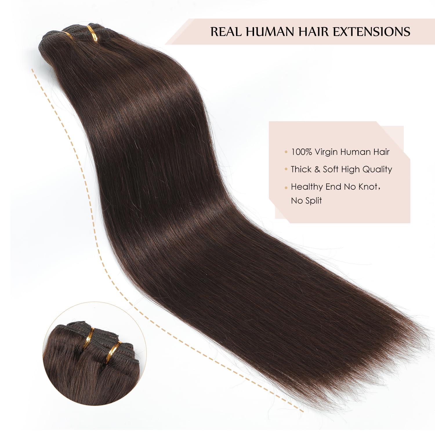 22 Inch 170g 7pcs Sisily Clip-in Human Hair Extensions - Real Remy Human Hair, Dark Brown Straight Double Weft for Volume & Length - Perfect for Parties, Weddings & Daily Styling