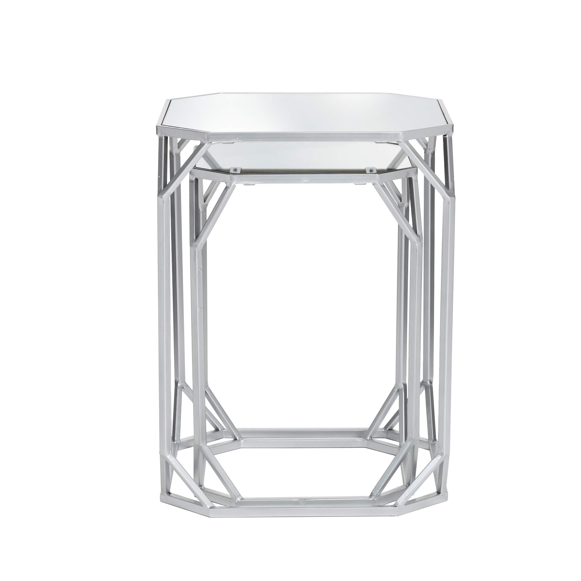 Glitzhome Set of 2 Silver Nesting Coffee Tables - Modern Accent Side End Tables for Living Room, Bedroom, Home Office & Patio - Perfect as Plant Stand or Chairside Table