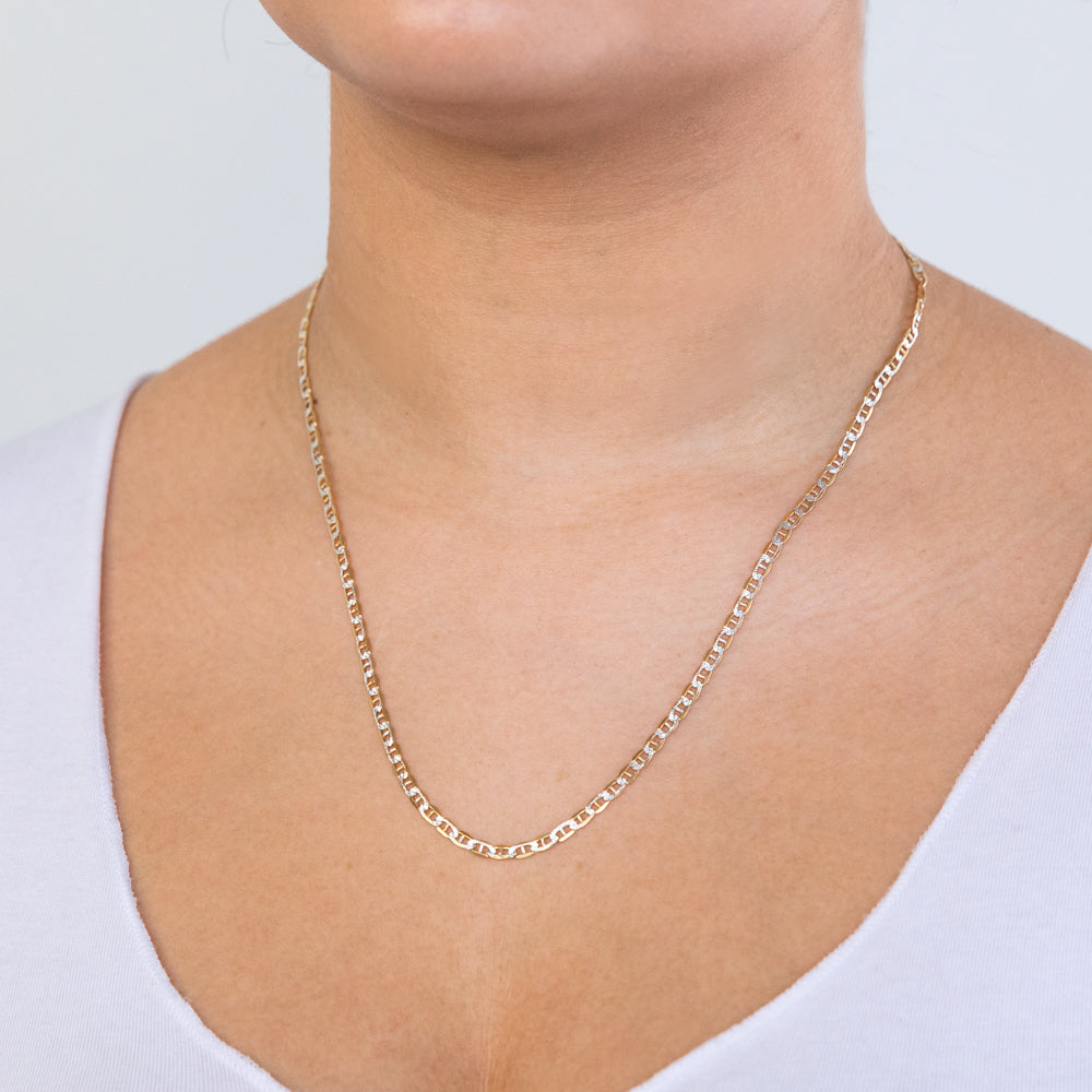 9ct Silver Filled Yellow & White Gold Anchor Chain 50cm - Elegant Necklace for Women, Perfect for Daily Wear & Special Occasions