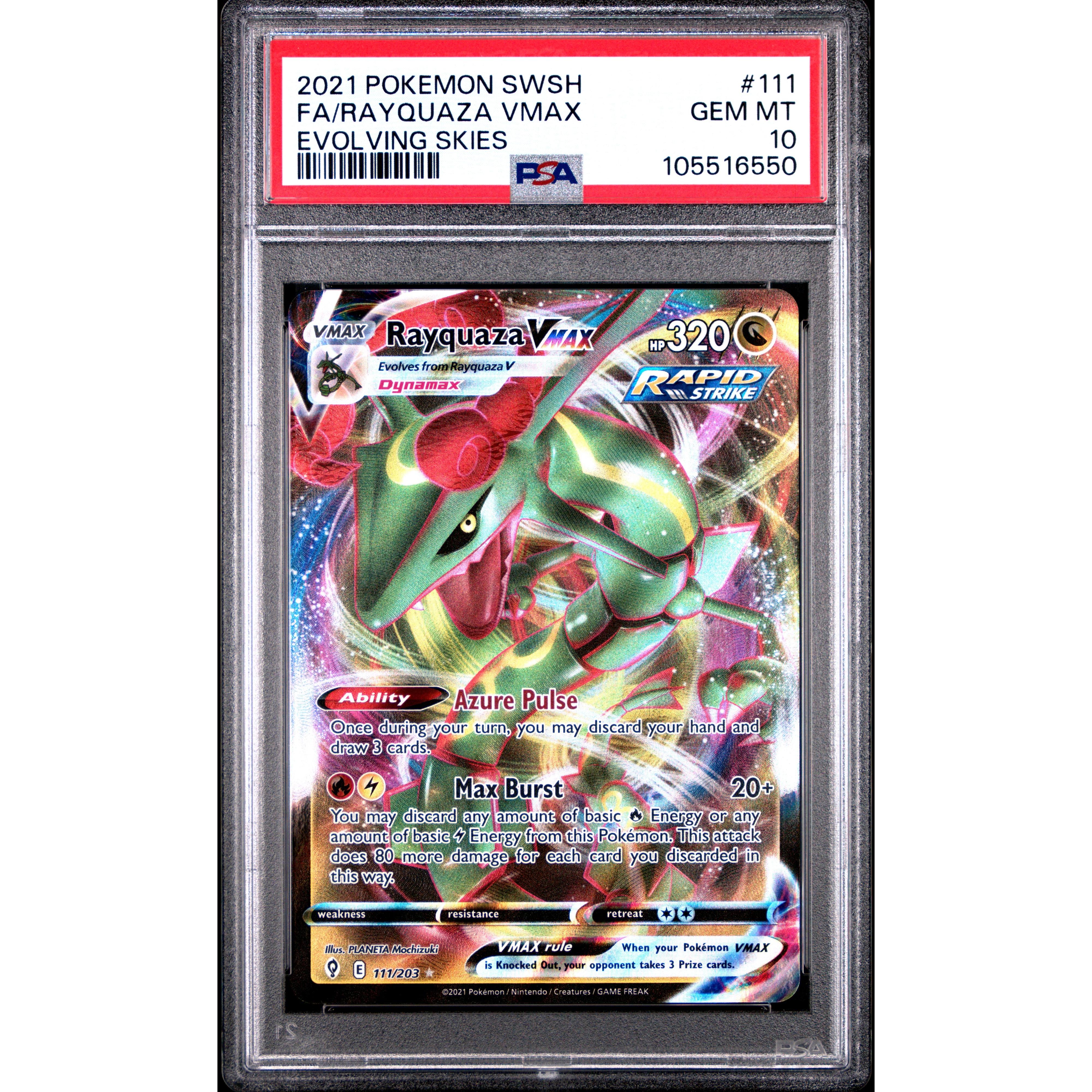 2021 Pokemon Evolving Skies Rayquaza VMAX 111/203 PSA 10 Graded Card - Collectible Trading Card for Pokemon Fans & Competitive Players
