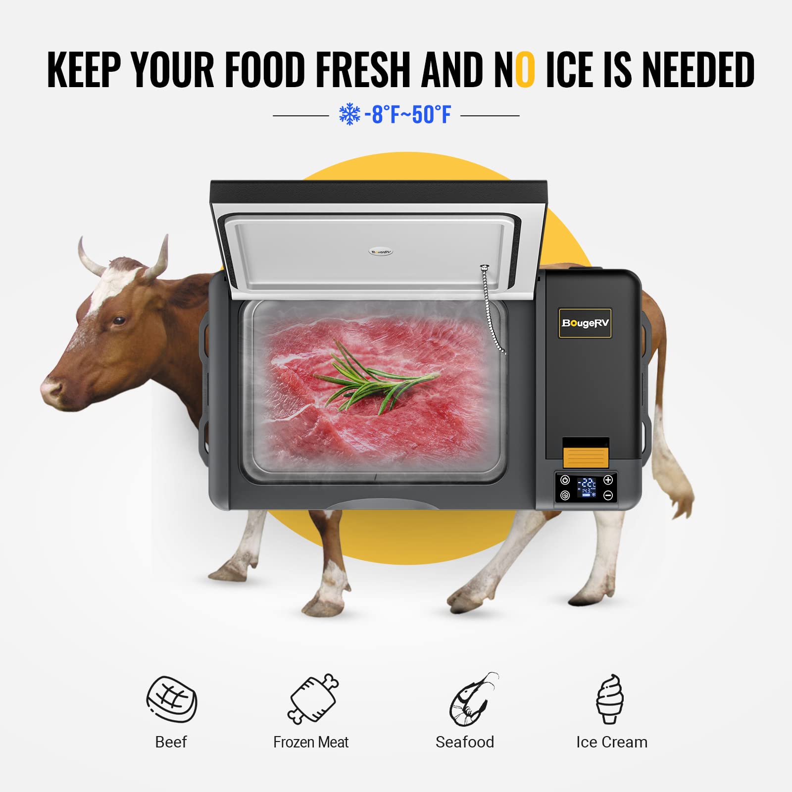 BougeRV 12V 30 Quart Portable Car Refrigerator & Freezer (-8°F to 50°F) - 12V/24V DC & 110-240V AC Compressor Cooler for Camping, Overlanding, RV, Truck, SUV & Van - Perfect for Road Trips, Picnics & Outdoor Adventures