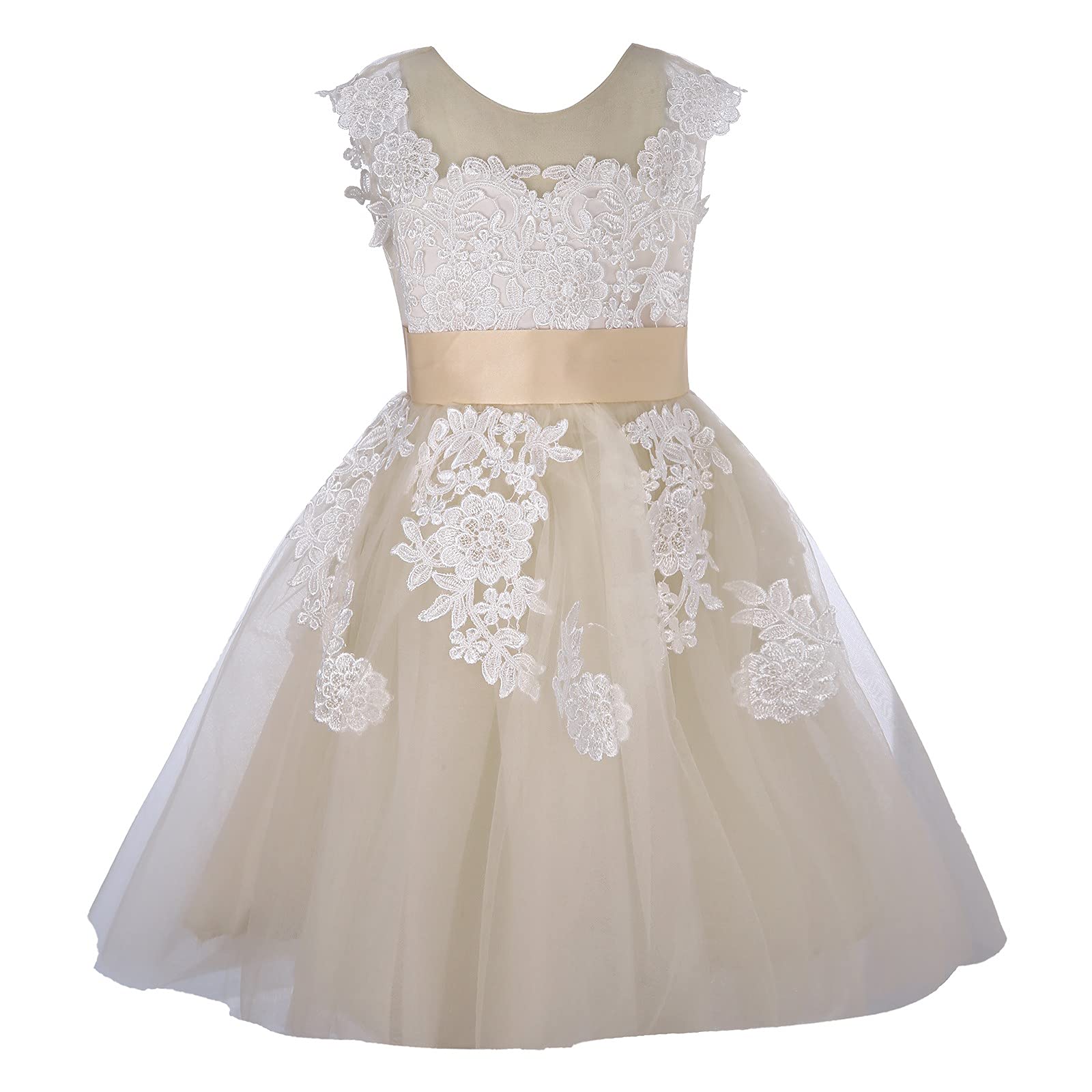 Girls Tulle Flower Dress with Lace Trim - Elegant Flower Girl & Junior Bridesmaid Dress for Weddings, Birthday Parties (Ages 3-12) | Perfect for Special Occasions & Photo Shoots