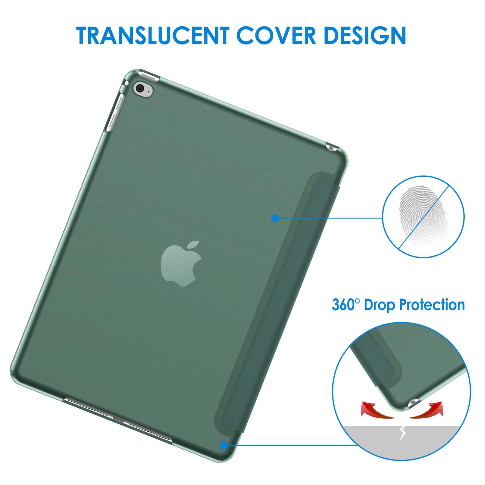 JETech iPad Air 2 Case - Slim Smart Cover with Auto Wake/Sleep Feature, Lightweight Protective Cover for iPad Air 2 (Misty Blue) - Perfect for Work, Travel & Everyday Use