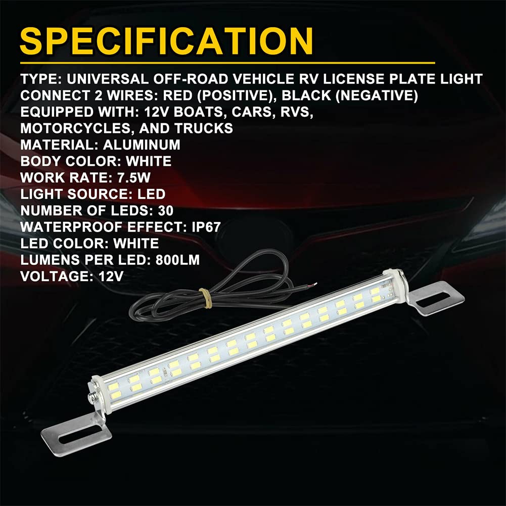Universal LED License Plate Light - 30 Ultra White 6000K LEDs, Waterproof Backup Lamp for Cars, Trucks & RVs - Perfect for Night Driving and Enhanced Rear Visibility
