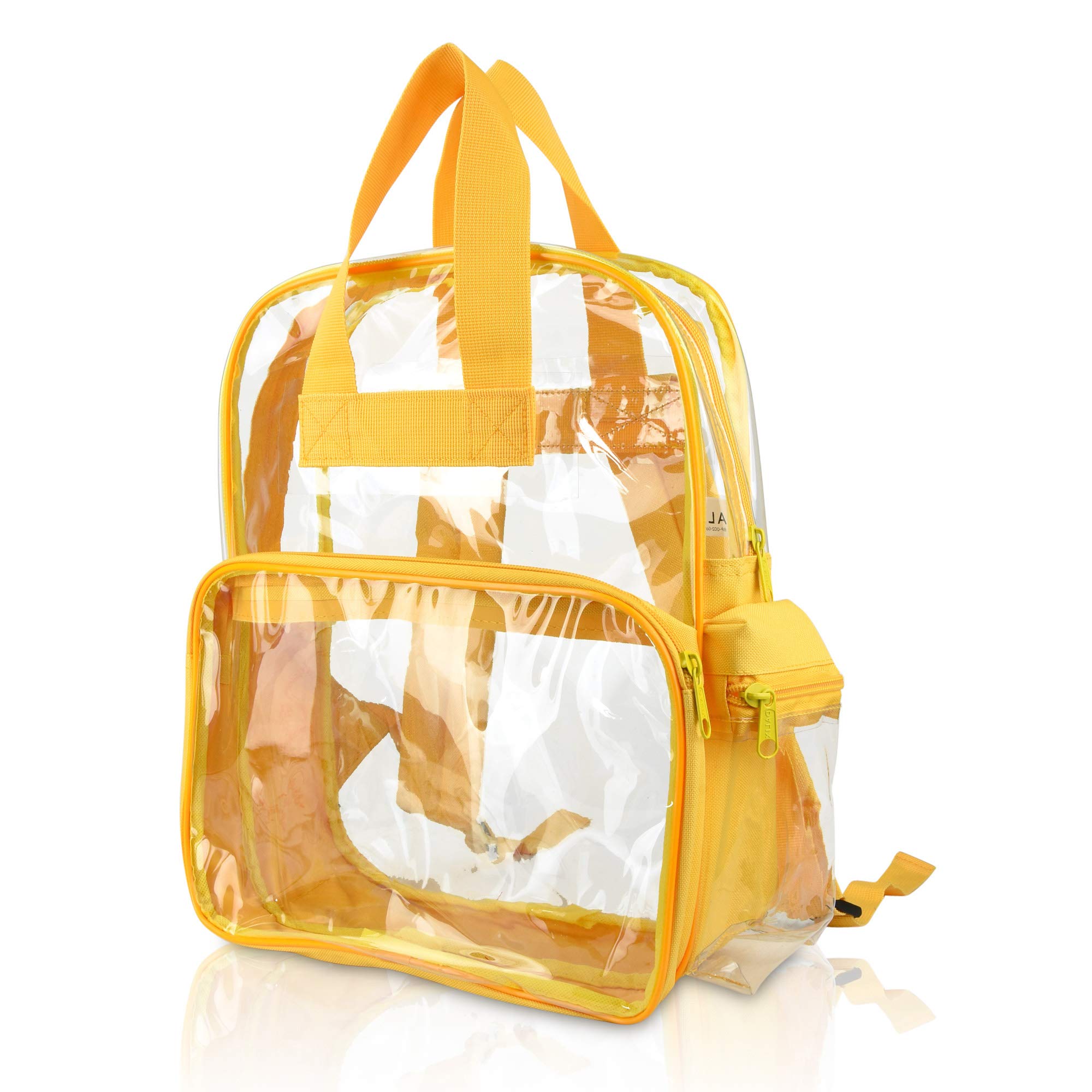 DALIX Clear Backpacks Bulk 50 Pack - Small Transparent Book Bags for School, Work & Travel - Gold Zipper Backpack Set for Students, Teachers & Office Professionals