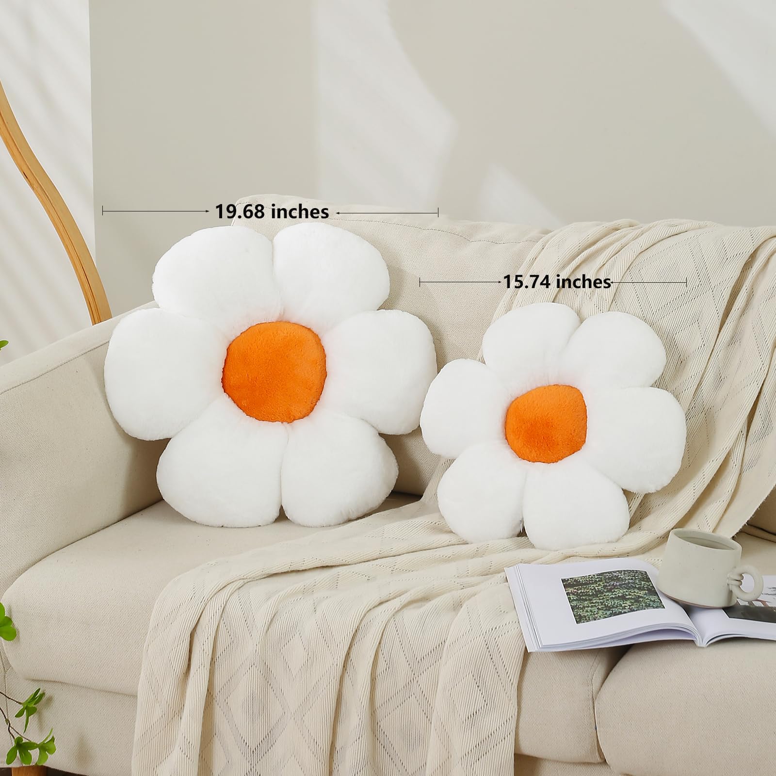 Cute Daisy Flower Pillow for Sofa Chair & Bed Decor - 15.74