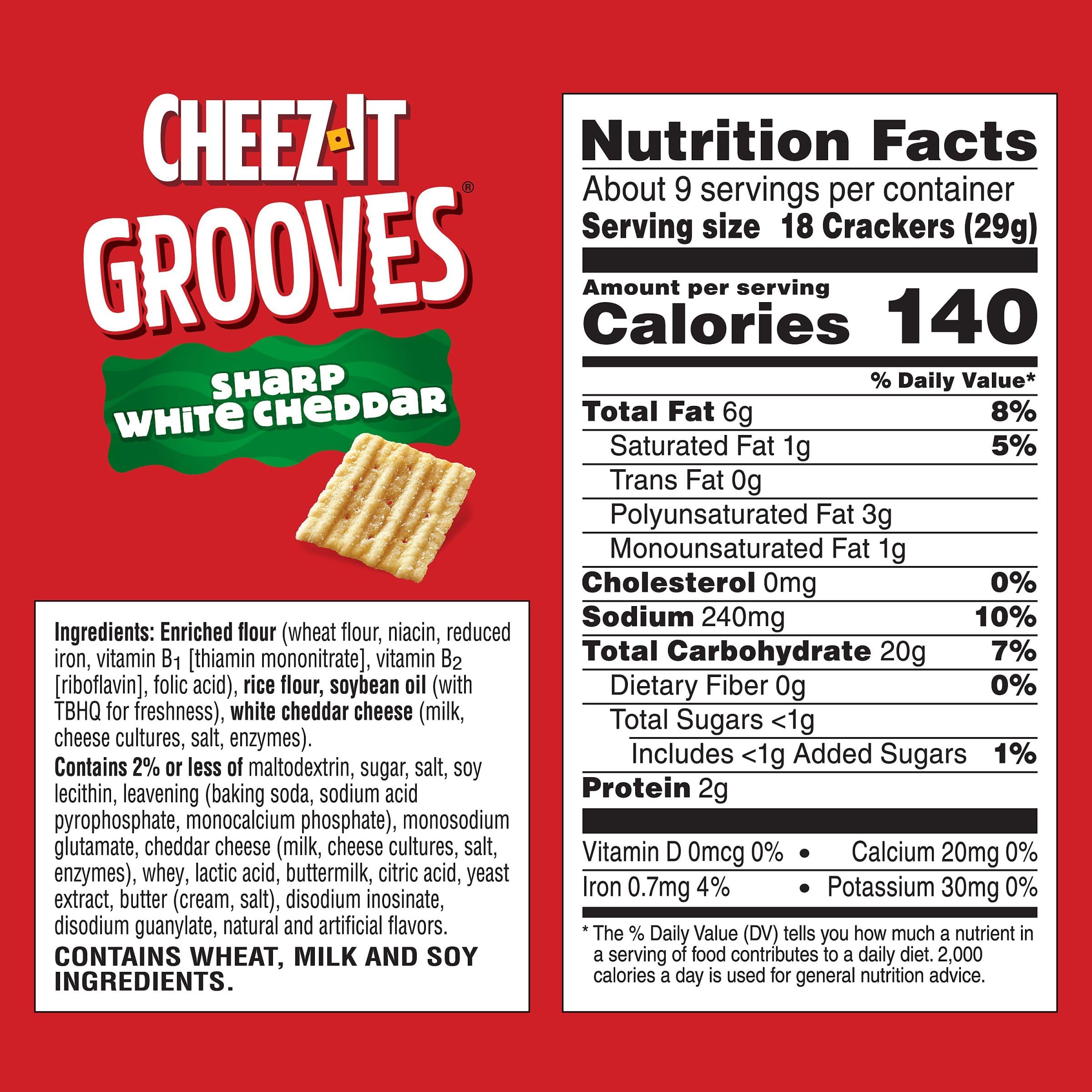 Cheez-It Grooves Crunchy Cheese Crackers - Sharp White Cheddar Flavor (9oz Box) | Perfect for School Lunches, Office Snacks & Party Platters | Delicious Cheese Snack for Kids & Adults