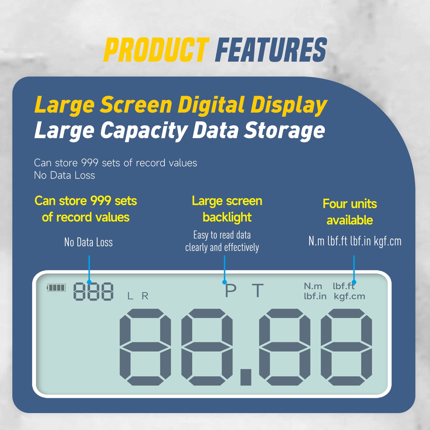 ZAC Digital Torque Wrench (200-250 N·m) - Electronic Torque Spanner with Preset Value, Audible & Visual Alarm for M24 BT50 Pull Studs - Perfect for CNC Machine Maintenance, Automotive Repair and Industrial Assembly