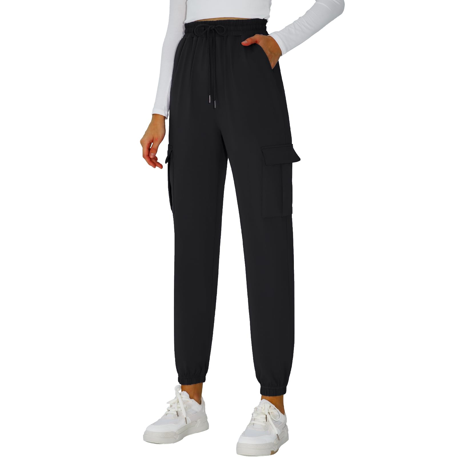 Women's Stretchy Cargo Pants - Elastic Waist Joggers with Pockets | Soft Athletic Sweatpants for Hiking, Workout & Casual Wear