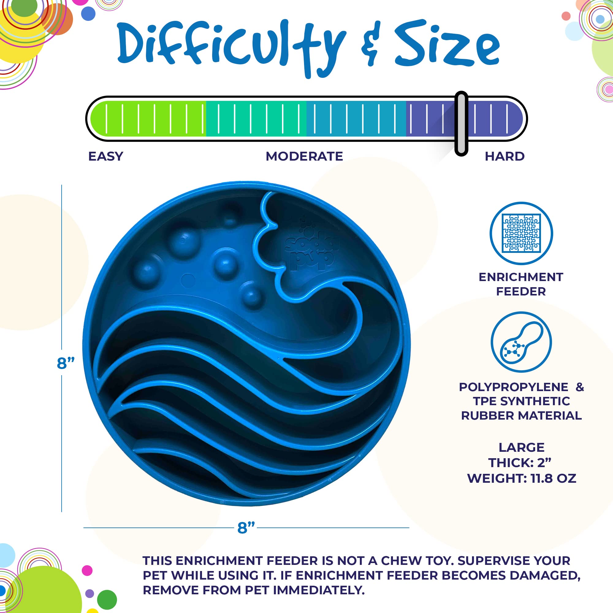 SodaPup Wave Enrichment Slow Feeder Dog Bowl - Non-Toxic Pet Food Safe Dish for Mental Stimulation & Healthy Digestion | Made in USA | Perfect for Fast Eaters & Puzzle Feeding Fun at Home or Travel
