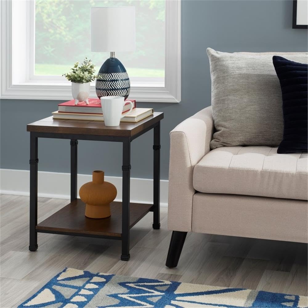 Home Square 2-Piece Black Wood and Metal End Table Set - Modern Side Tables for Living Room, Bedroom, or Office - Perfect for Lamps, Books, and Decor