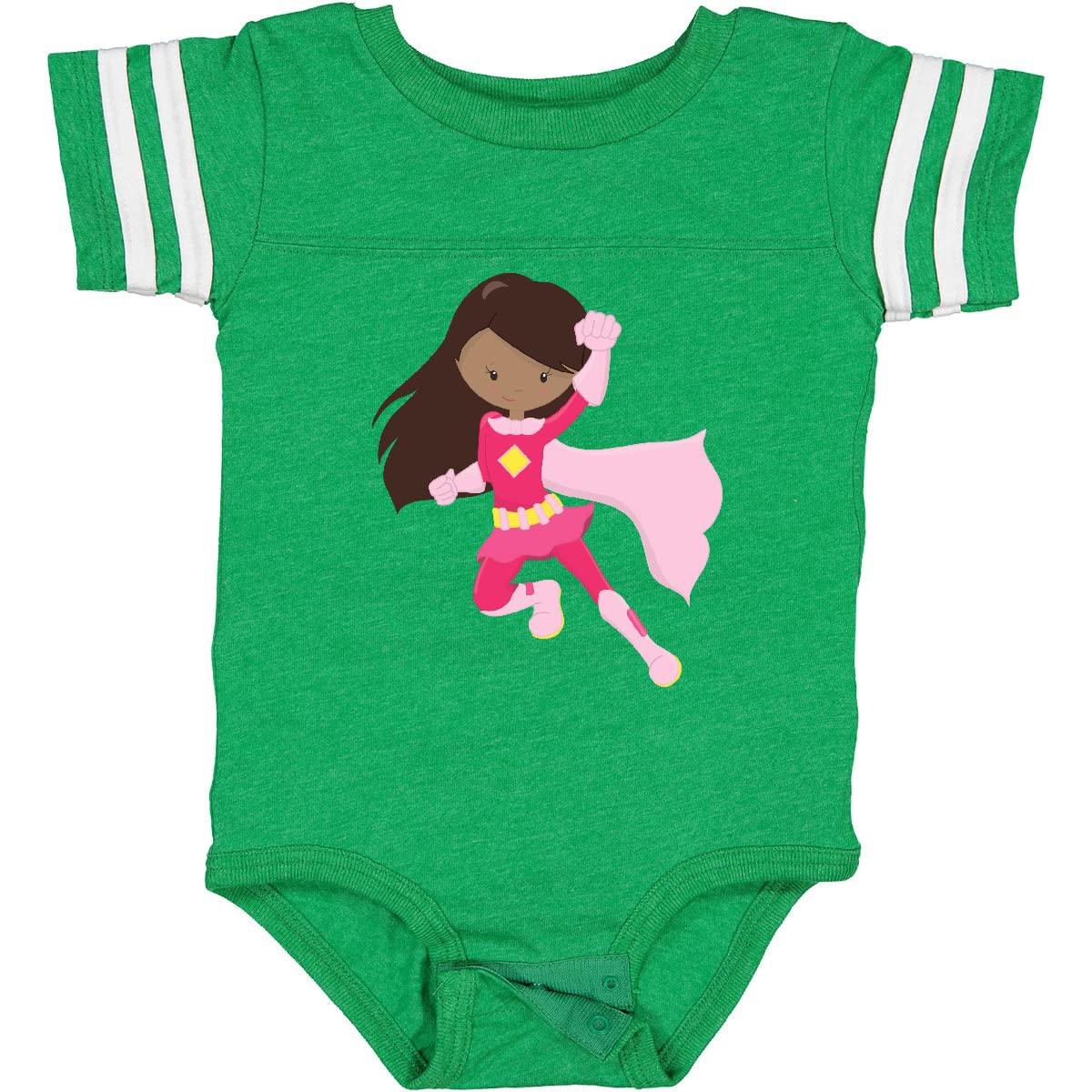Inktastic African American Superhero Girl with Pink Cape Baby Bodysuit - Cute Infant Outfit for Playdates, Costume Parties & Superhero Theme Events