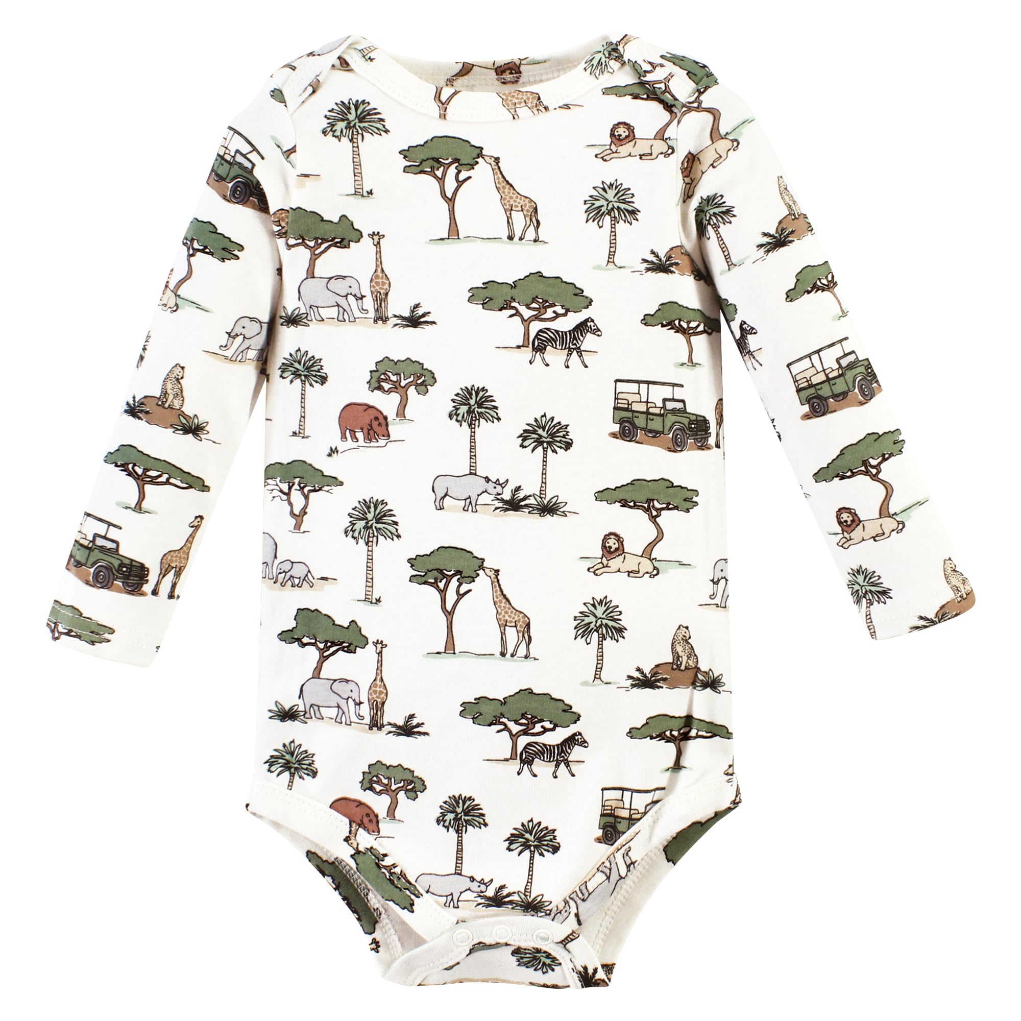 Hudson Baby Unisex Cotton Long-Sleeve Bodysuits - Safari Print 3-Pack (6-9 Months) | Soft & Comfortable Infant Onesies for Playtime, Daycare & Photo Shoots