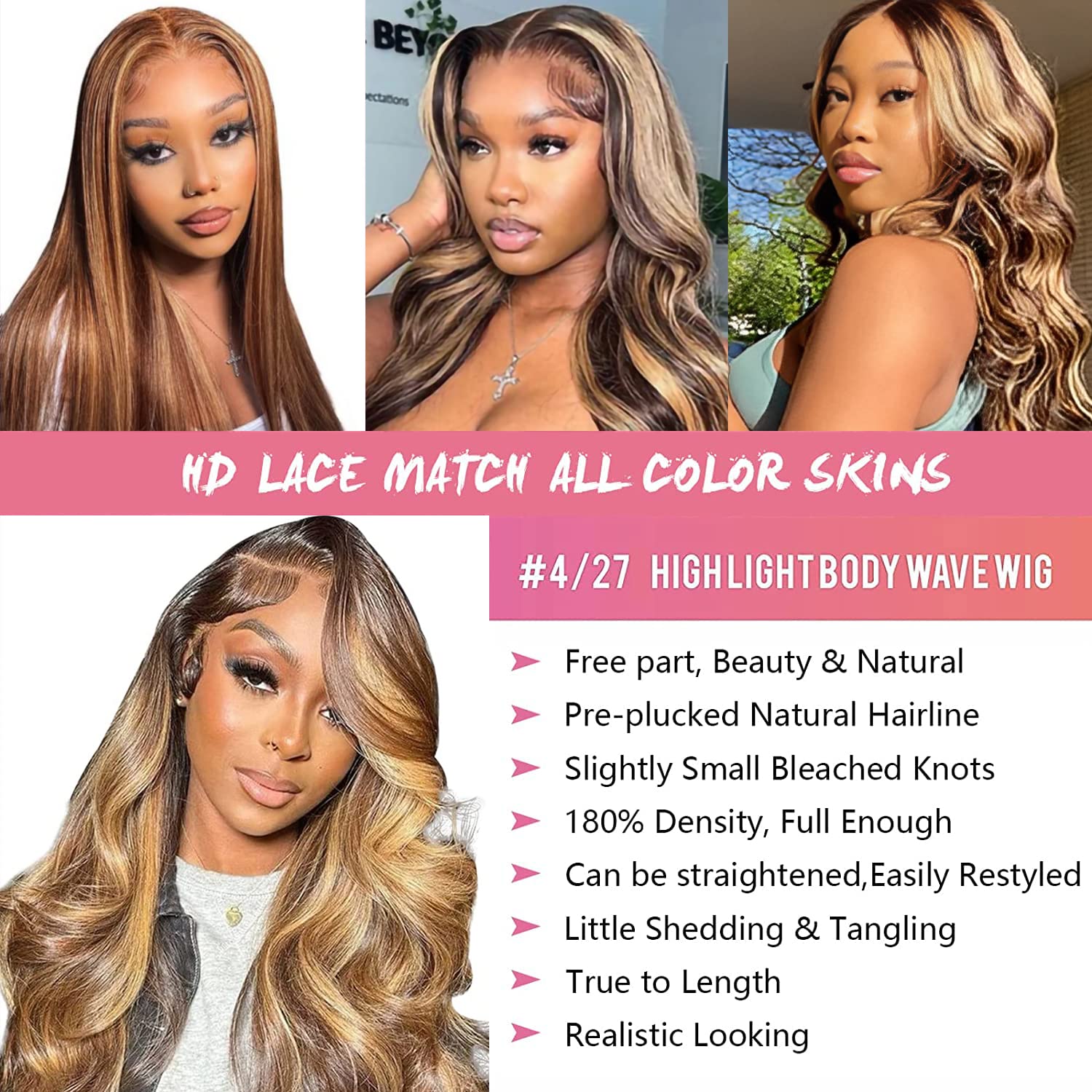 Ombre Lace Front Wig Human Hair 30 Inch - 180% Density 13x4 HD Transparent Lace with Pre-Plucked Hairline & Baby Hair - P4/27 Colored Lace Frontal Wigs for Women | Perfect for Daily Wear, Cosplay, Parties & Special Occasions